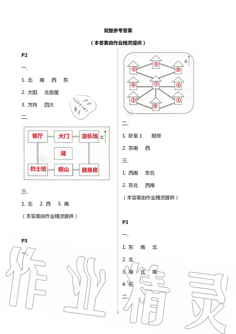 2021年暑假作业与生活三年级数学A版陕西人民教育出版社 参考答案第1页