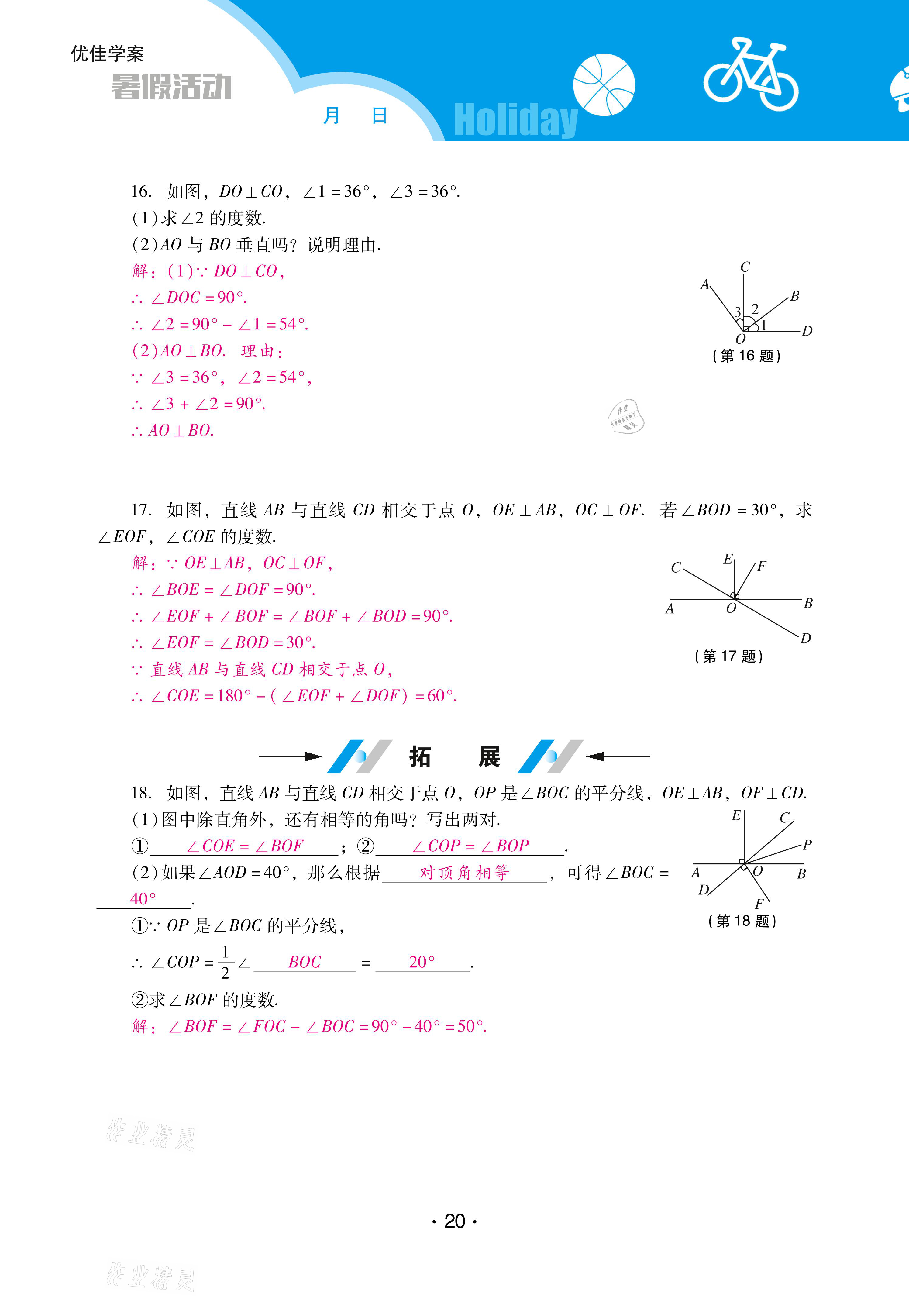 2021年優(yōu)佳學(xué)案暑假活動七年級數(shù)學(xué)北師大版 參考答案第20頁