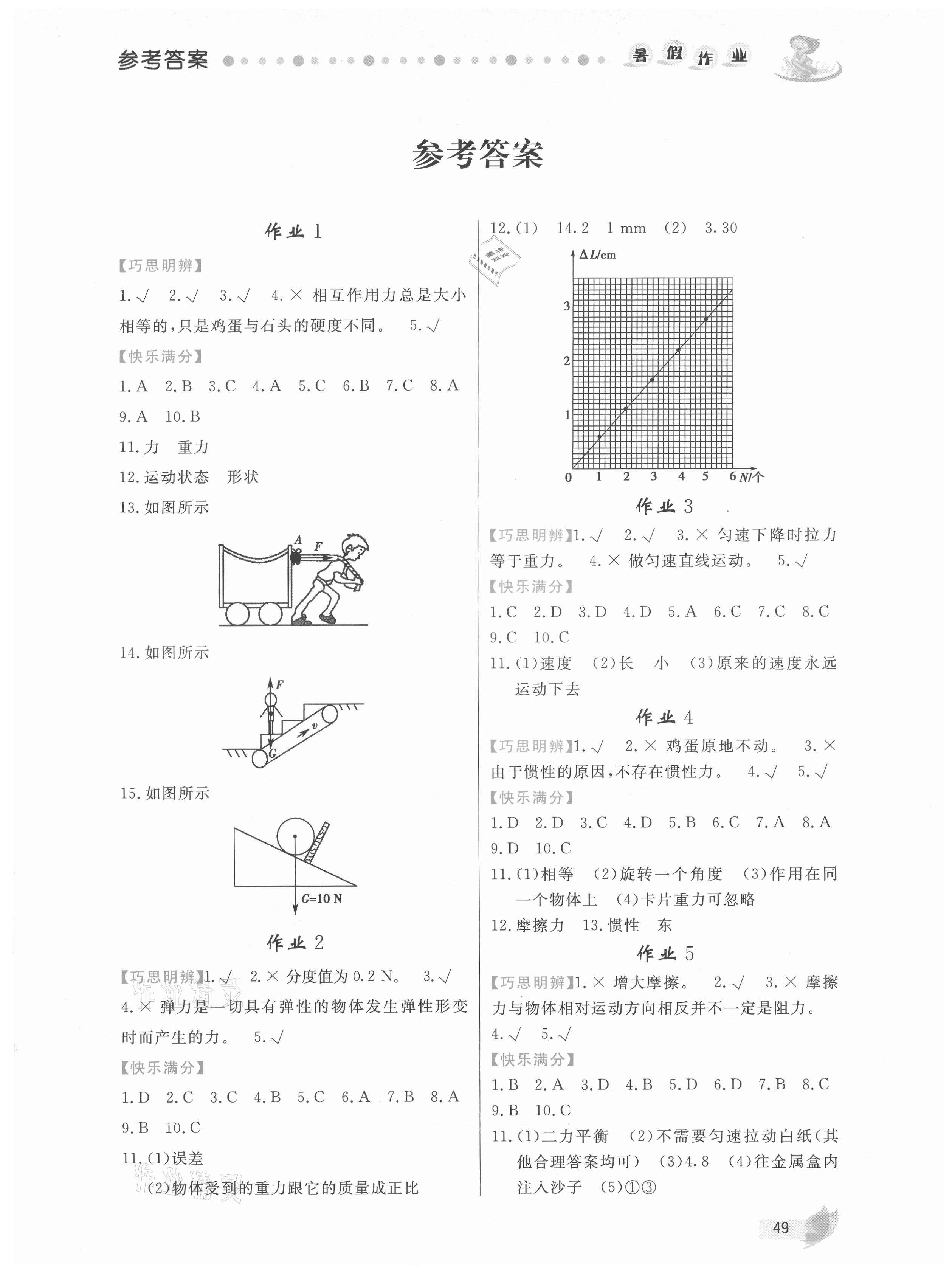 2021年暑假作业八年级物理内蒙古人民出版社 第1页