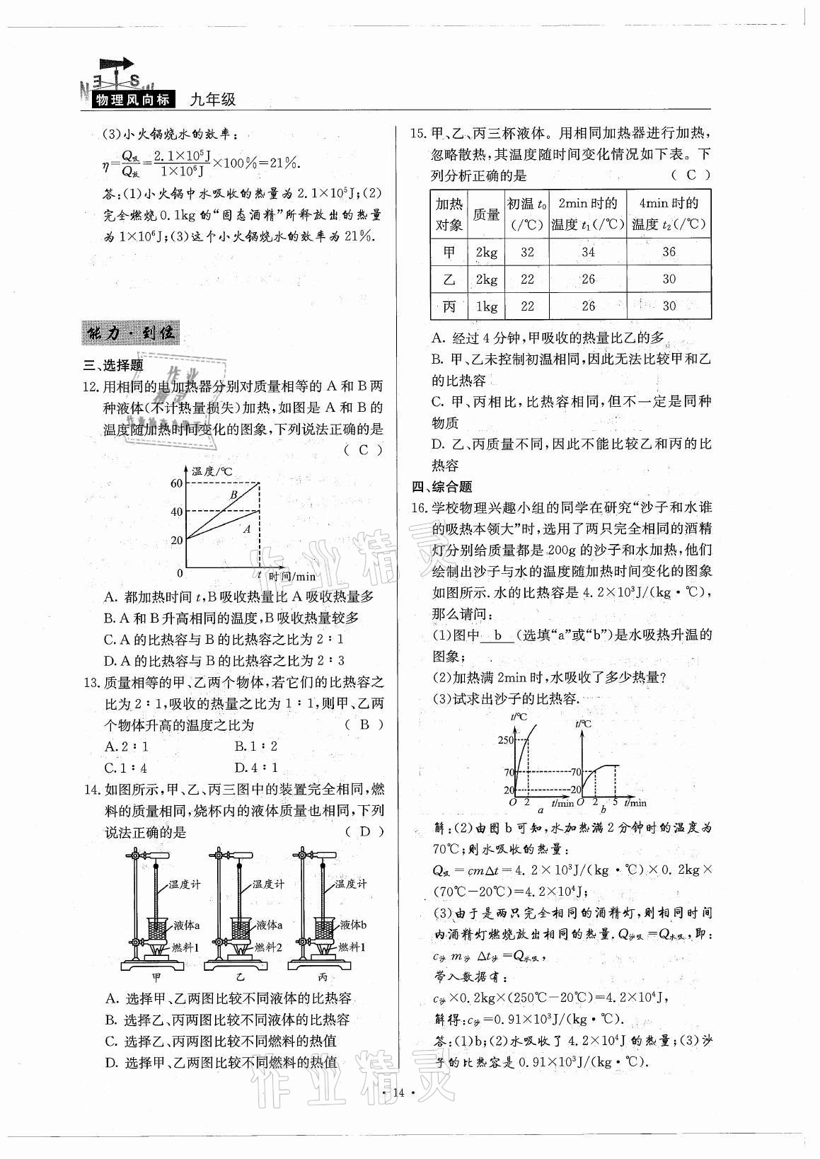 2021年風(fēng)向標(biāo)九年級物理全一冊教科版 參考答案第14頁