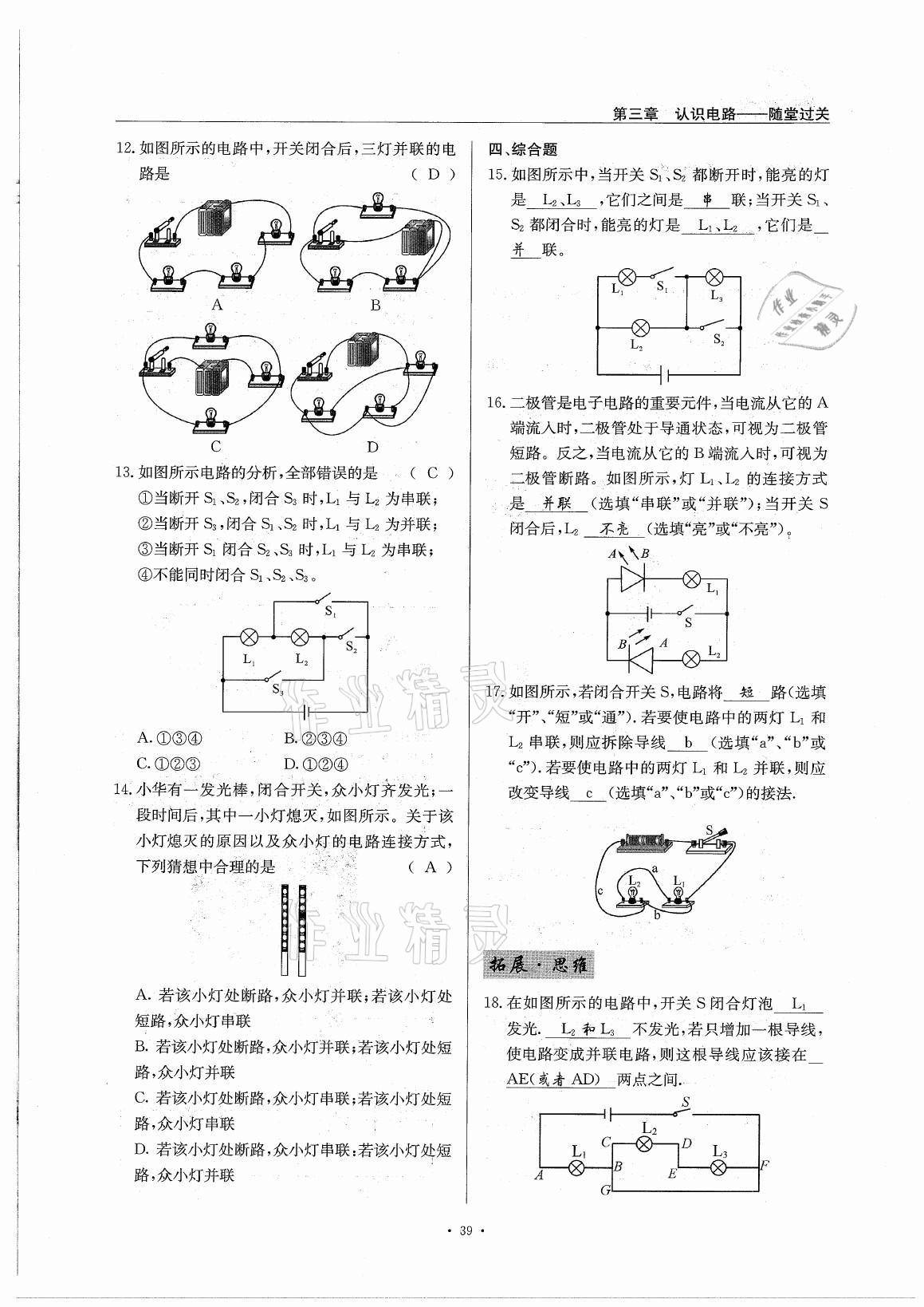 2021年風(fēng)向標(biāo)九年級物理全一冊教科版 參考答案第39頁