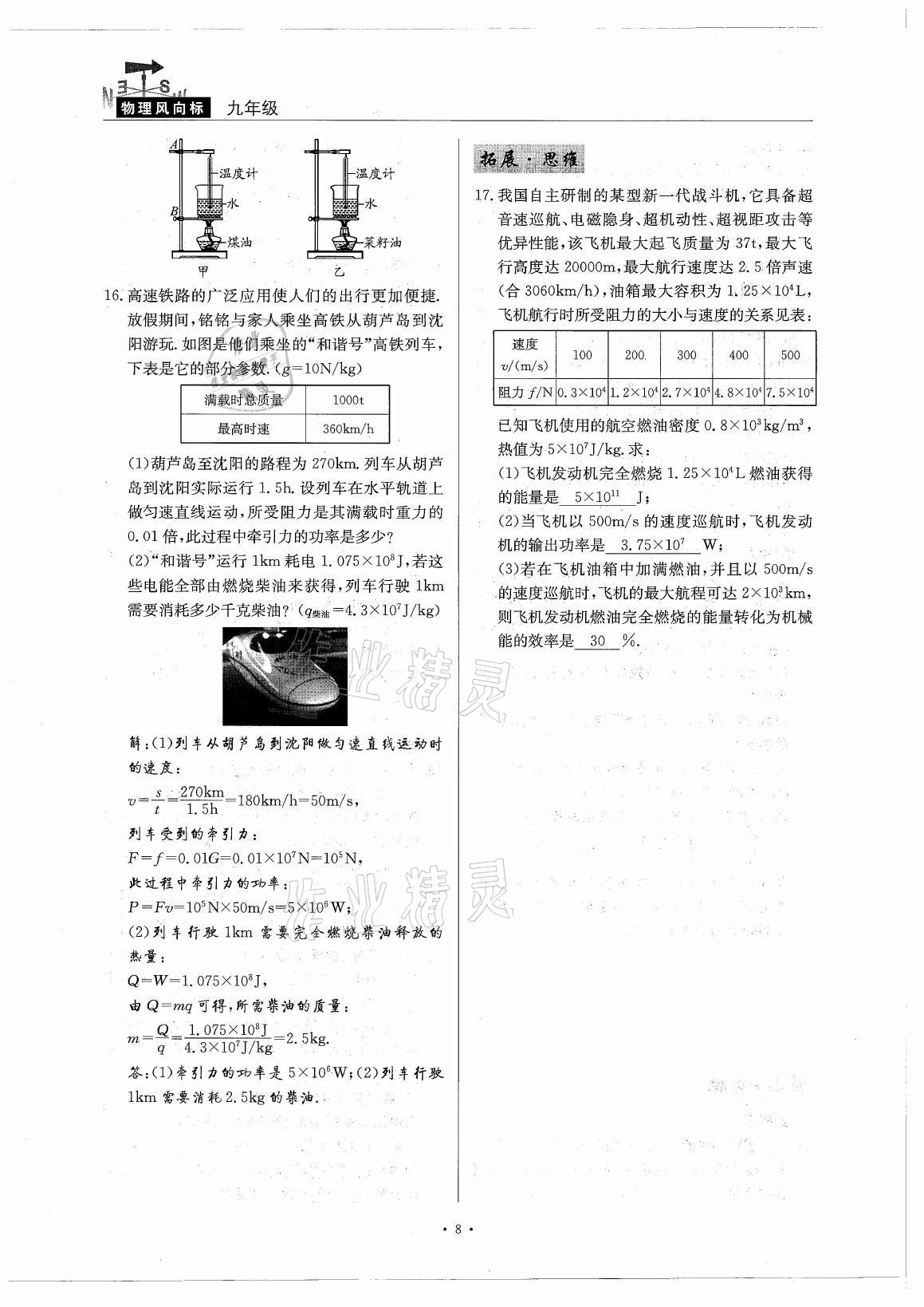 2021年風(fēng)向標(biāo)九年級(jí)物理全一冊(cè)教科版 參考答案第8頁