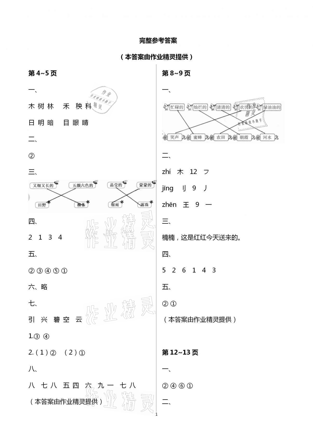 2021年暑期展才藝二年級江蘇版 參考答案第1頁