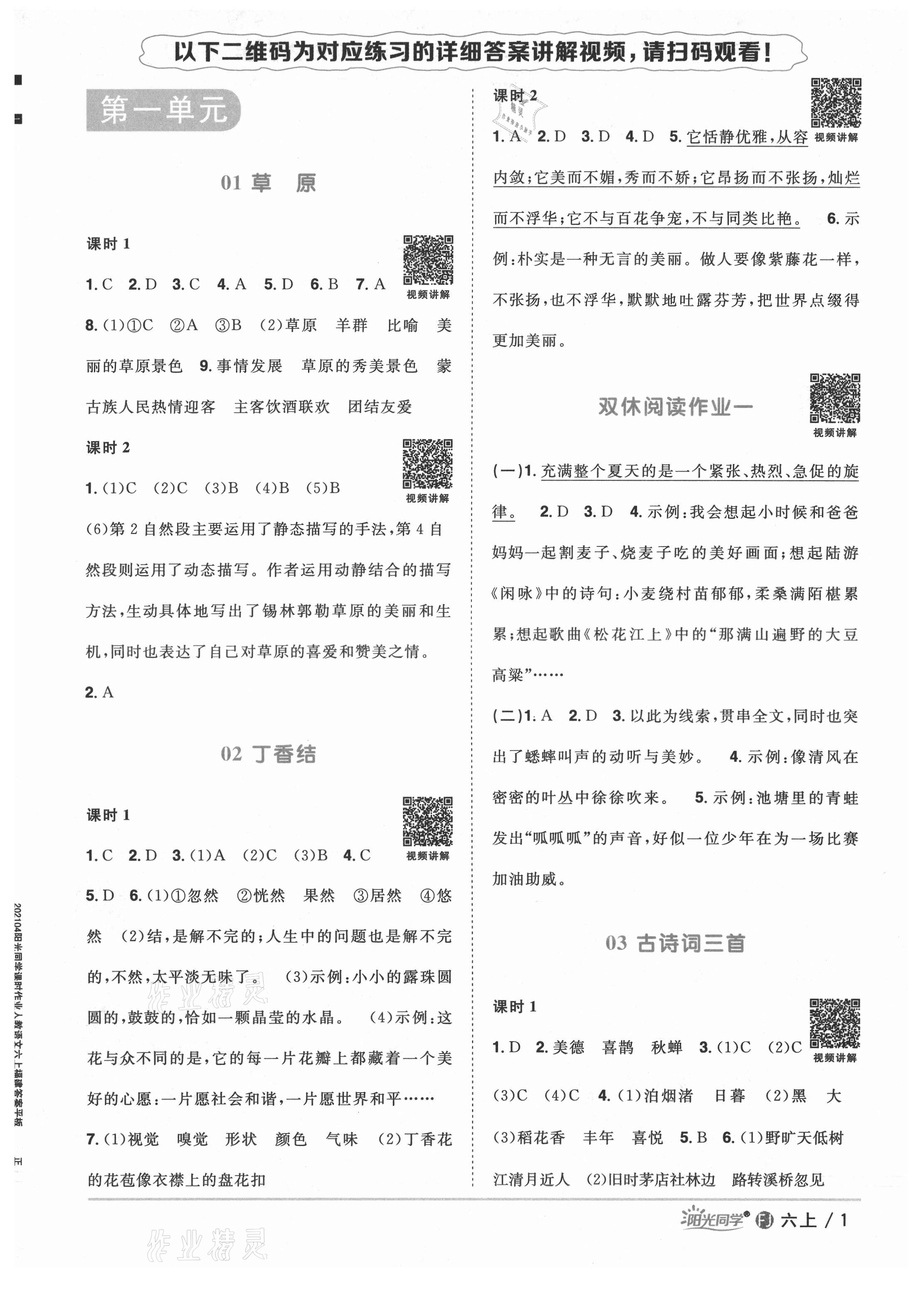 2021年阳光同学课时优化作业六年级语文上册人教版福建专版 第5页