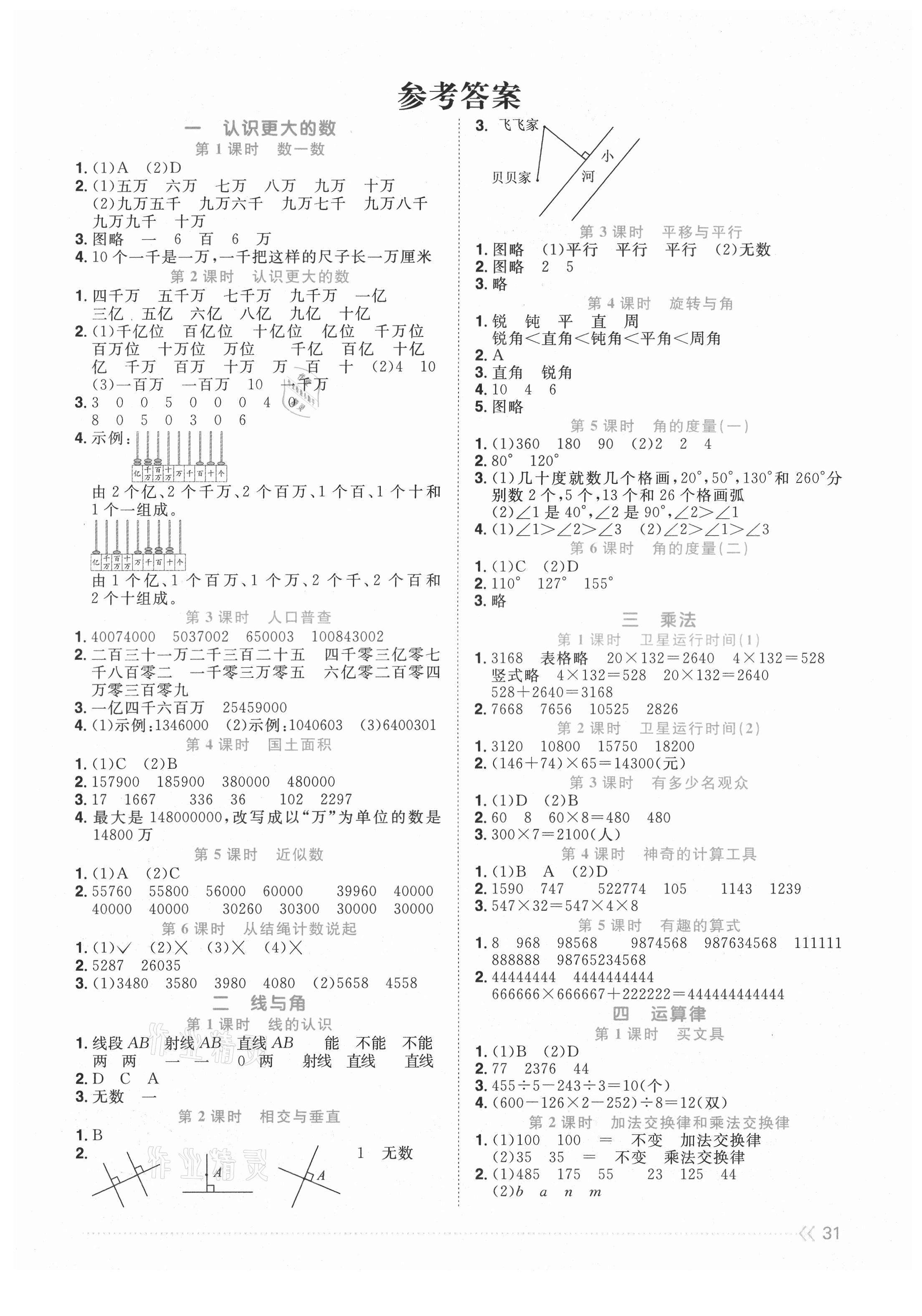 2021年阳光同学课时优化作业四年级数学上册北师大版福建专版 第1页