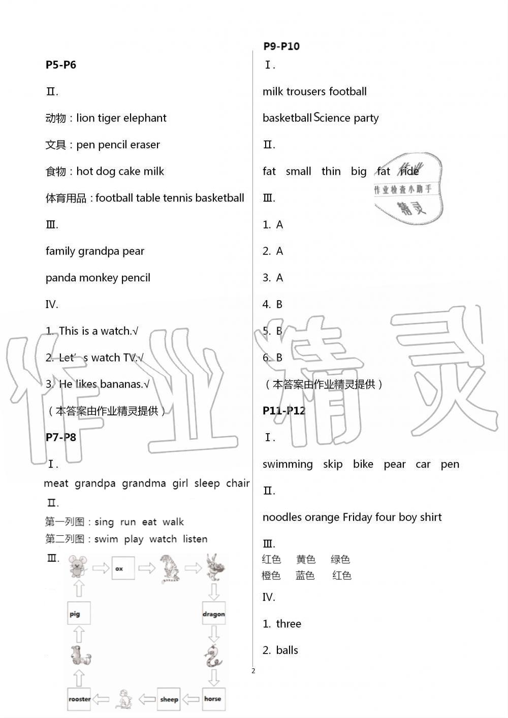 2021年新课堂假期生活暑假用书三年级英语外研版 参考答案第2页