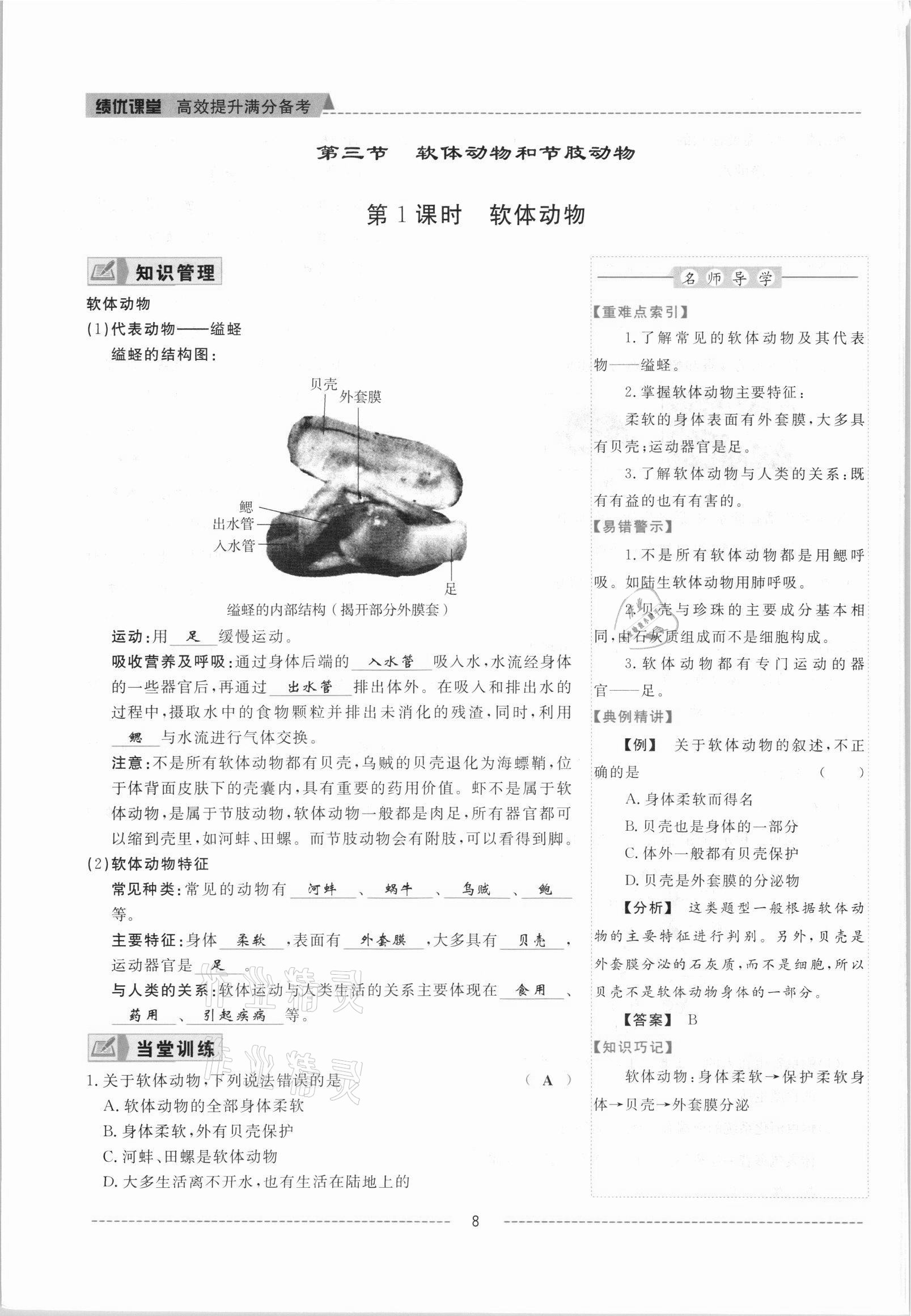 2021年績優(yōu)課堂高效提升滿分備考八年級生物上冊人教版 參考答案第8頁