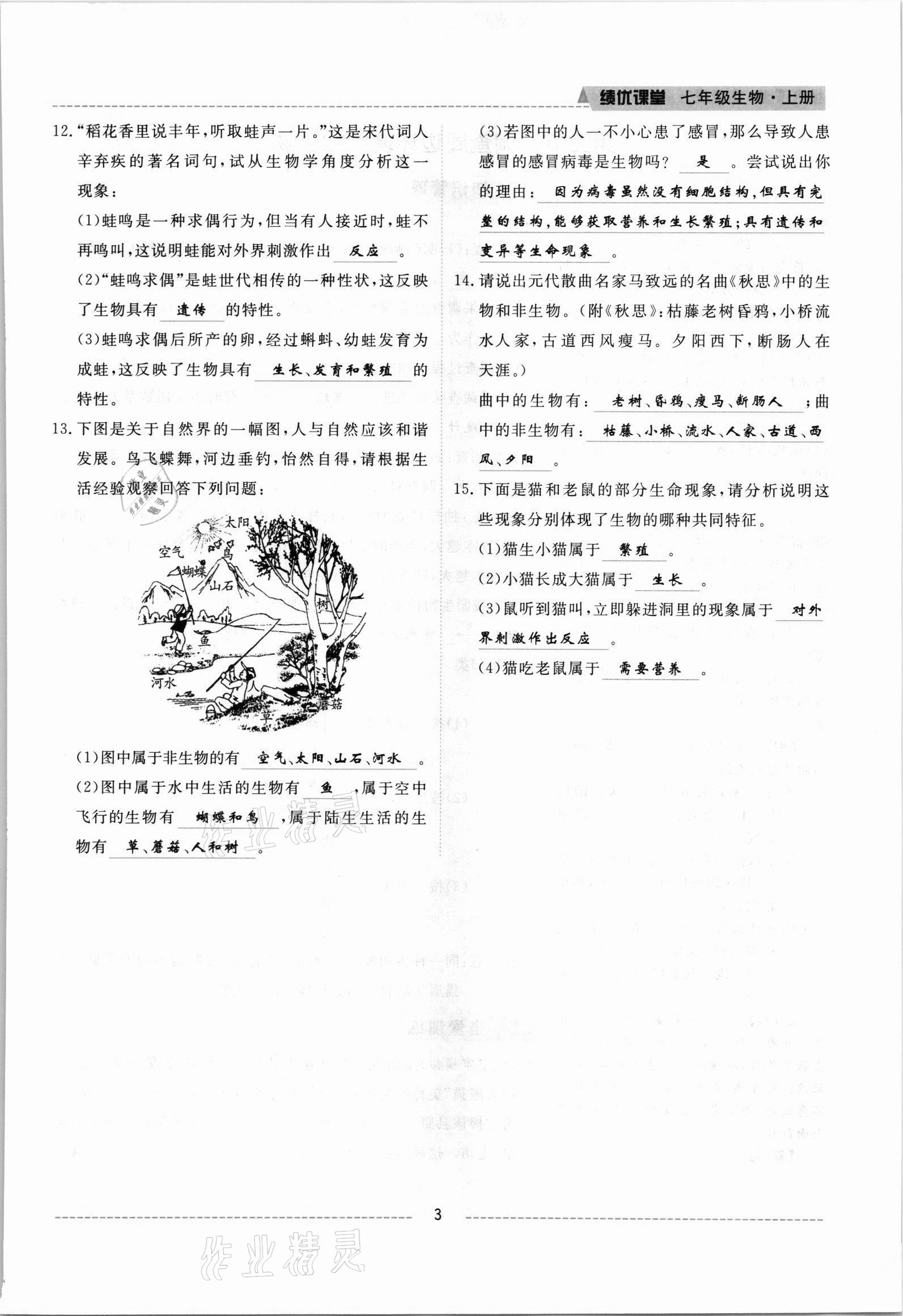 2021年績(jī)優(yōu)課堂高效提升滿分備考七年級(jí)生物上冊(cè)人教版 參考答案第3頁(yè)