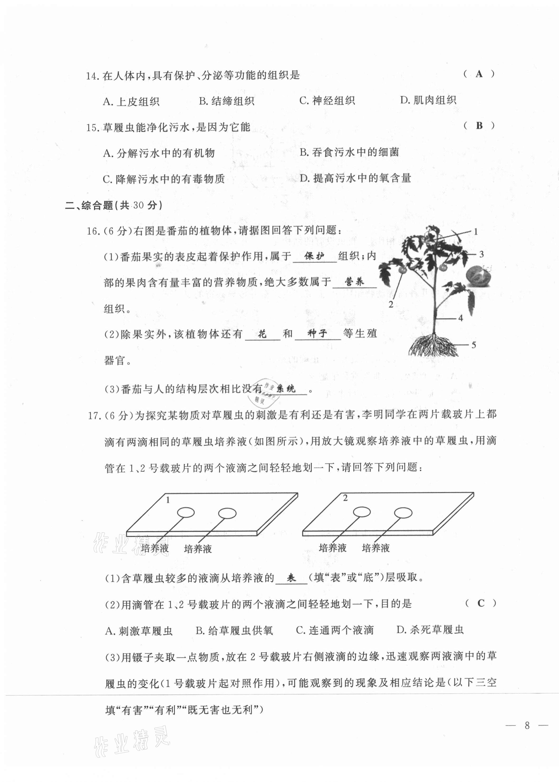 2021年績優(yōu)課堂高效提升滿分備考七年級生物上冊人教版 第15頁