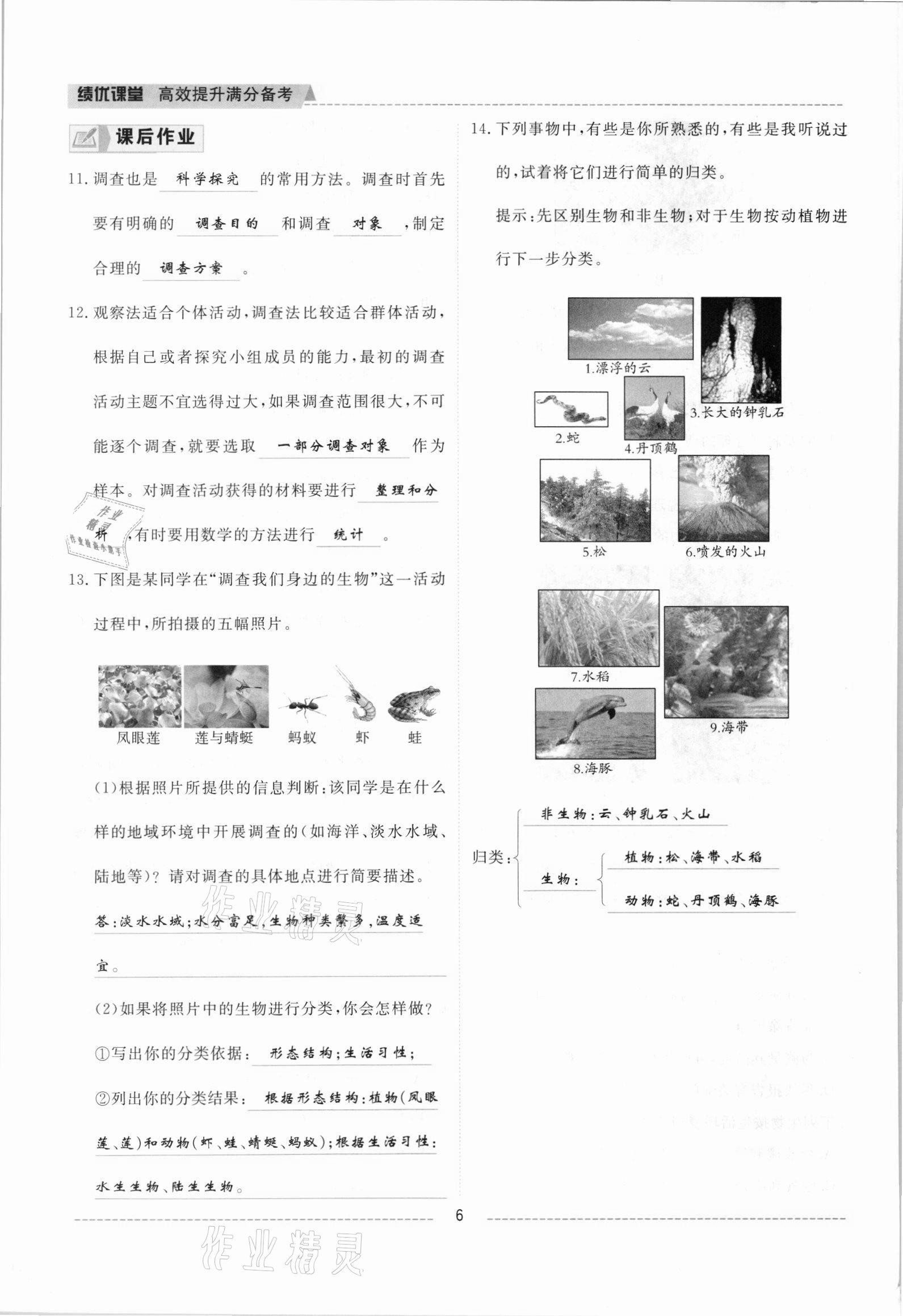 2021年績(jī)優(yōu)課堂高效提升滿分備考七年級(jí)生物上冊(cè)人教版 參考答案第6頁(yè)