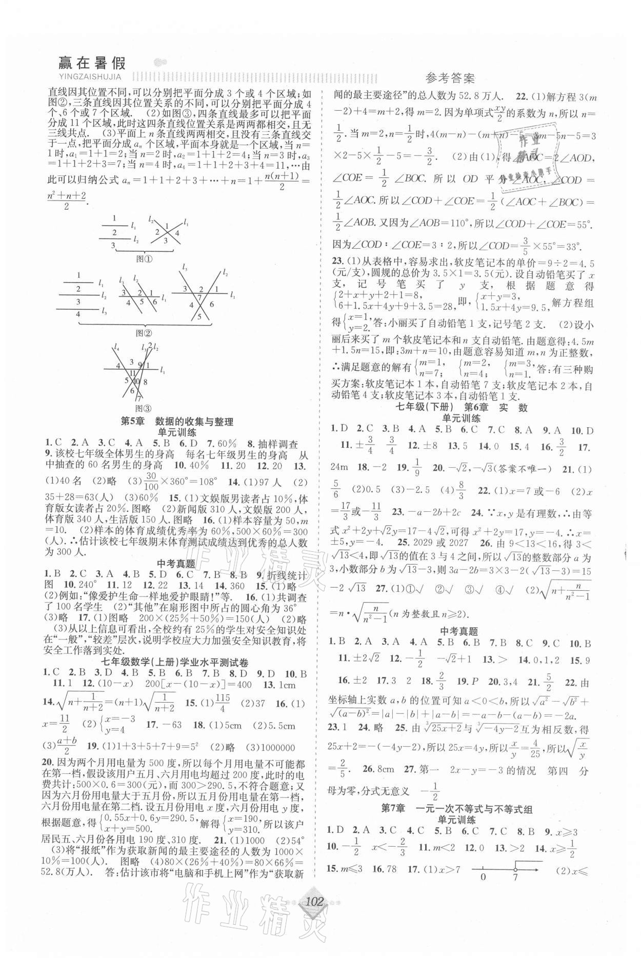 2021年赢在暑假抢分计划七年级数学沪科版合肥工业大学出版社 参考答案第2页