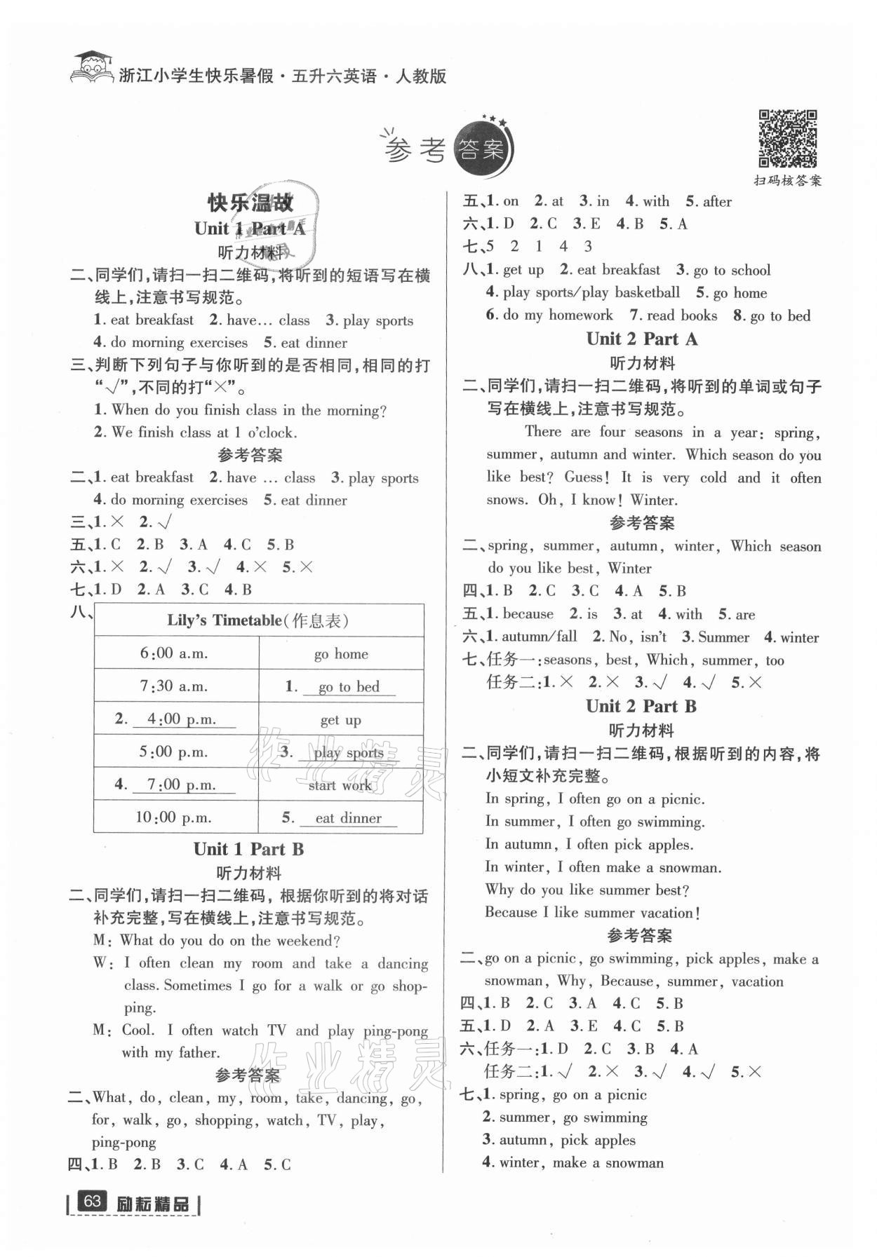 2021年快樂(lè)暑假五升六英語(yǔ)人教版延邊人民出版社 參考答案第1頁(yè)