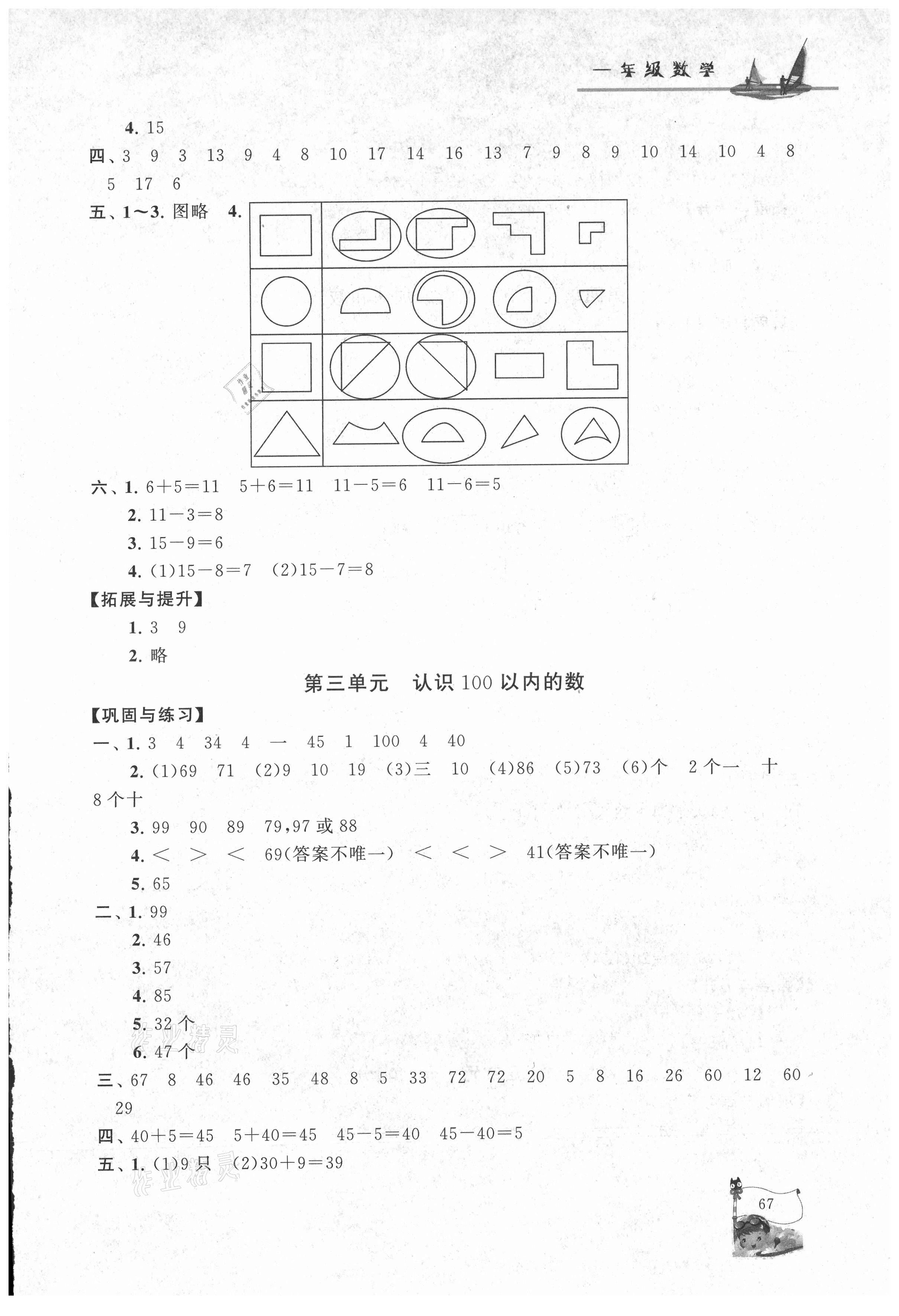 2021年暑假大串联一年级数学江苏版 参考答案第2页