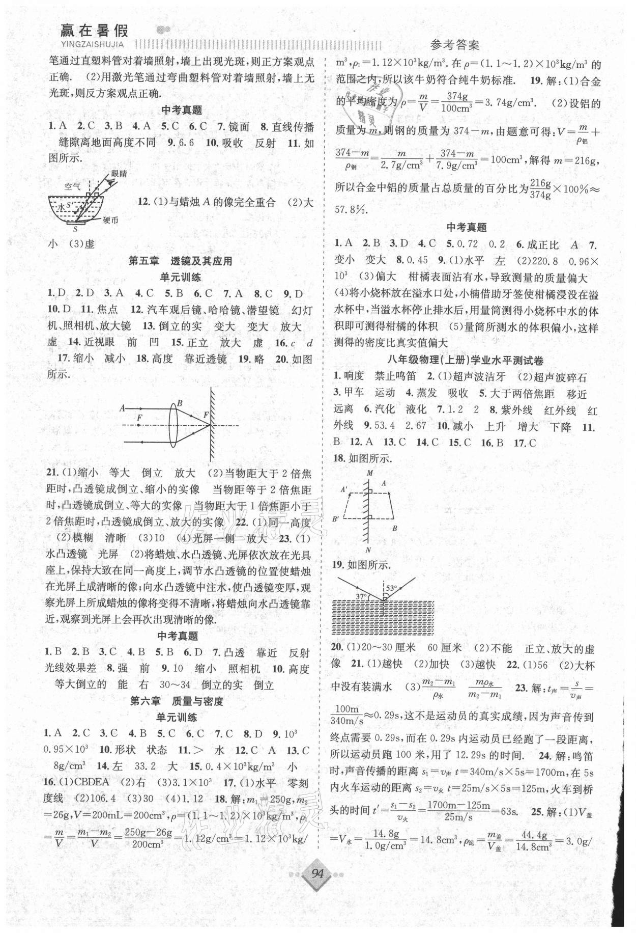 2021年贏在暑假搶分計劃八年級物理人教版合肥工業(yè)大學出版社 參考答案第2頁