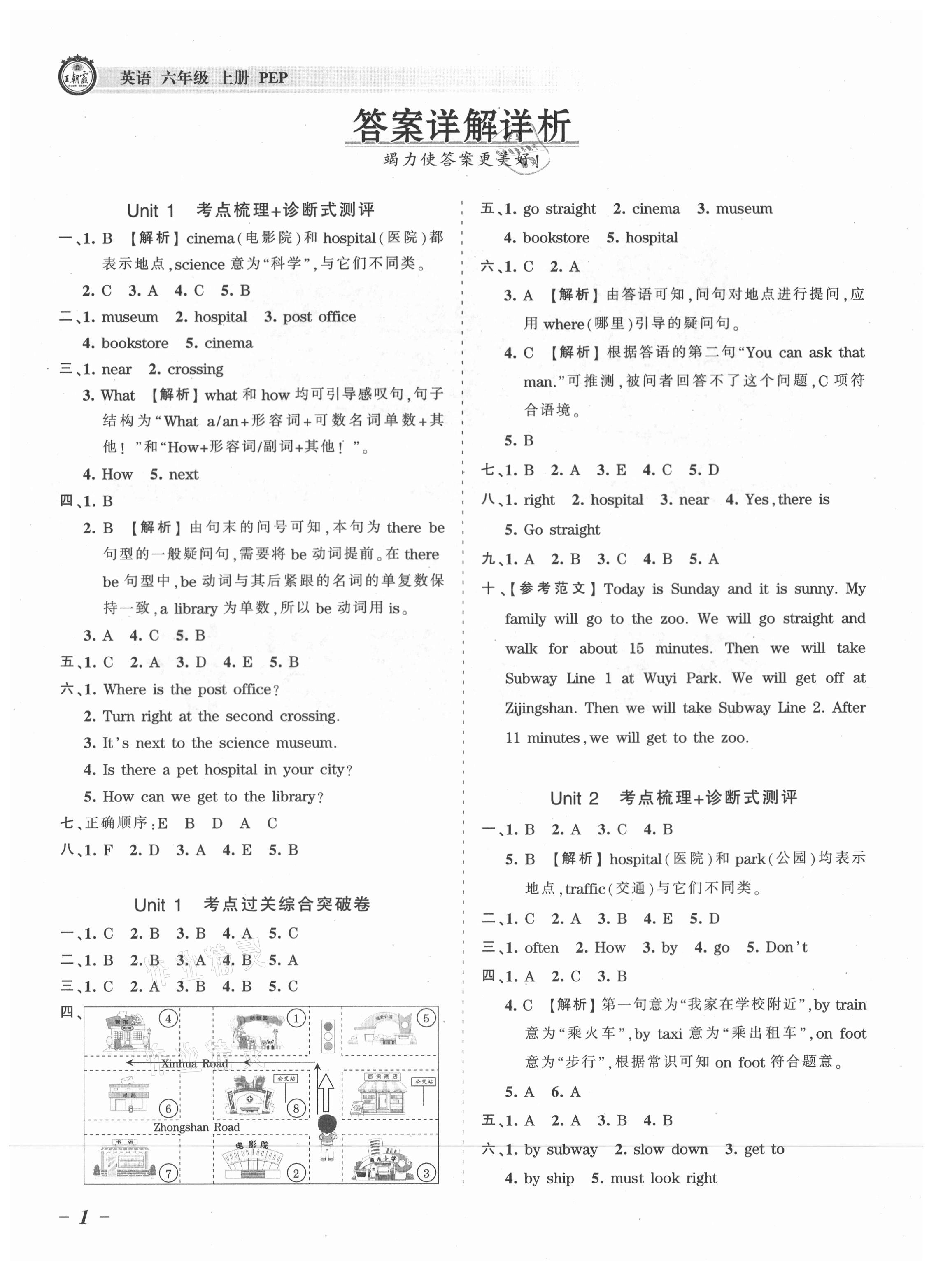 2021年王朝霞考点梳理时习卷六年级英语上册人教版 参考答案第1页