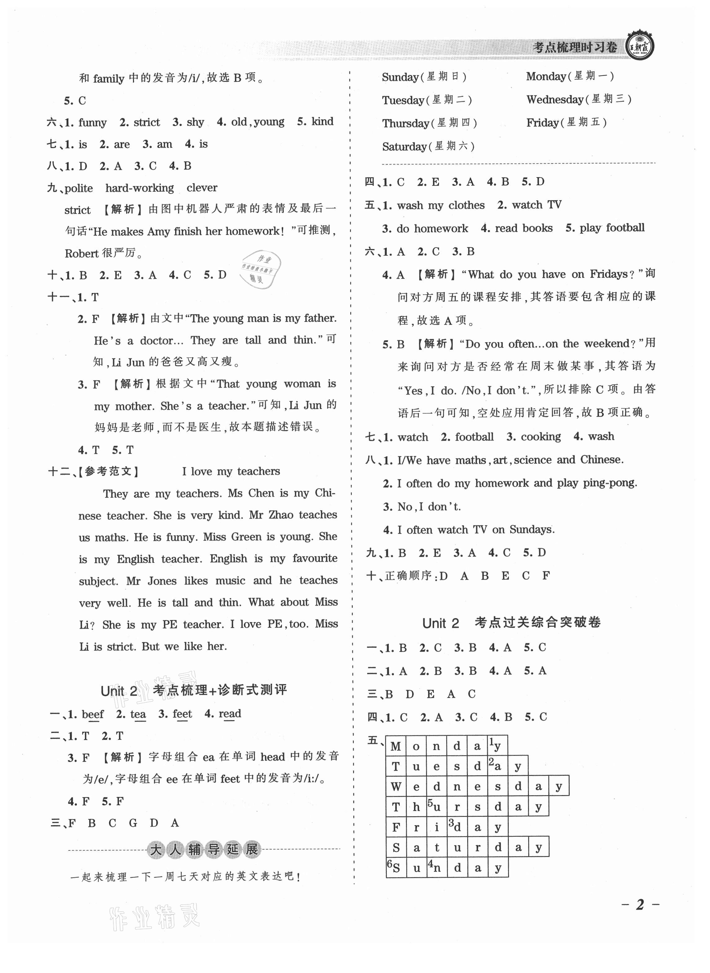 2021年王朝霞考點(diǎn)梳理時(shí)習(xí)卷五年級英語上冊人教版 參考答案第2頁