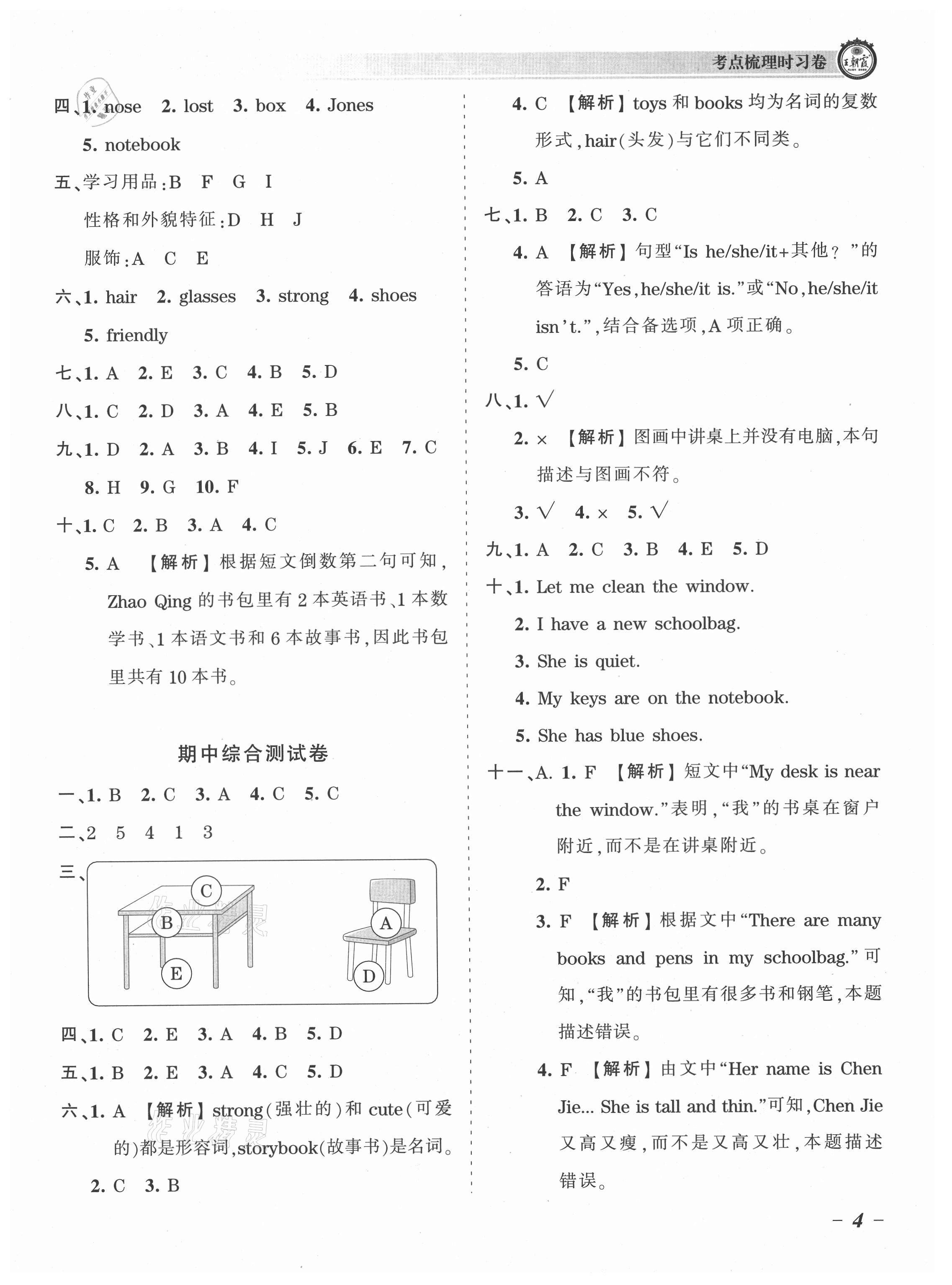 2021年王朝霞考點梳理時習卷四年級英語上冊人教版 參考答案第4頁