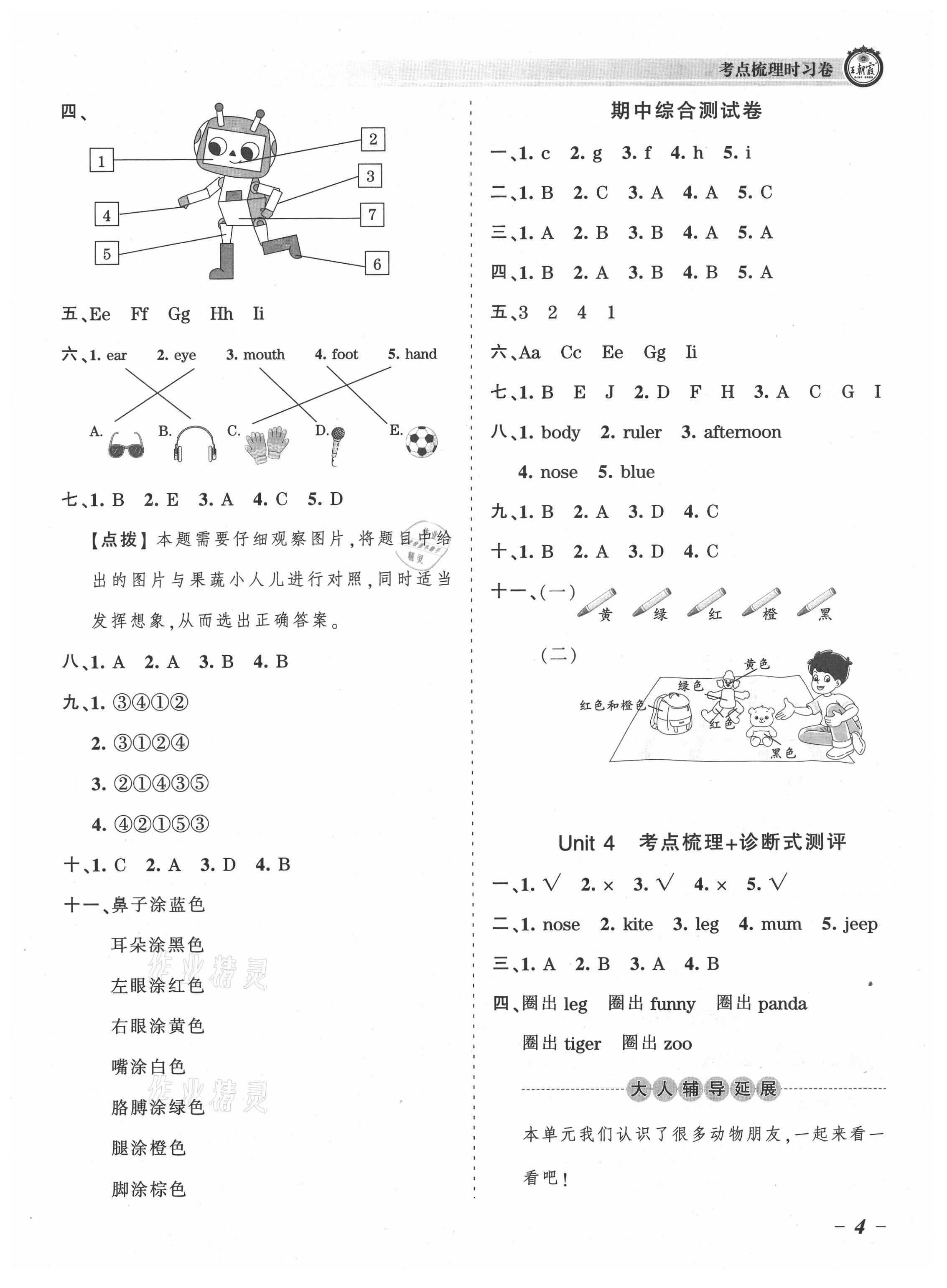 2021年王朝霞考点梳理时习卷三年级英语上册人教版 参考答案第4页