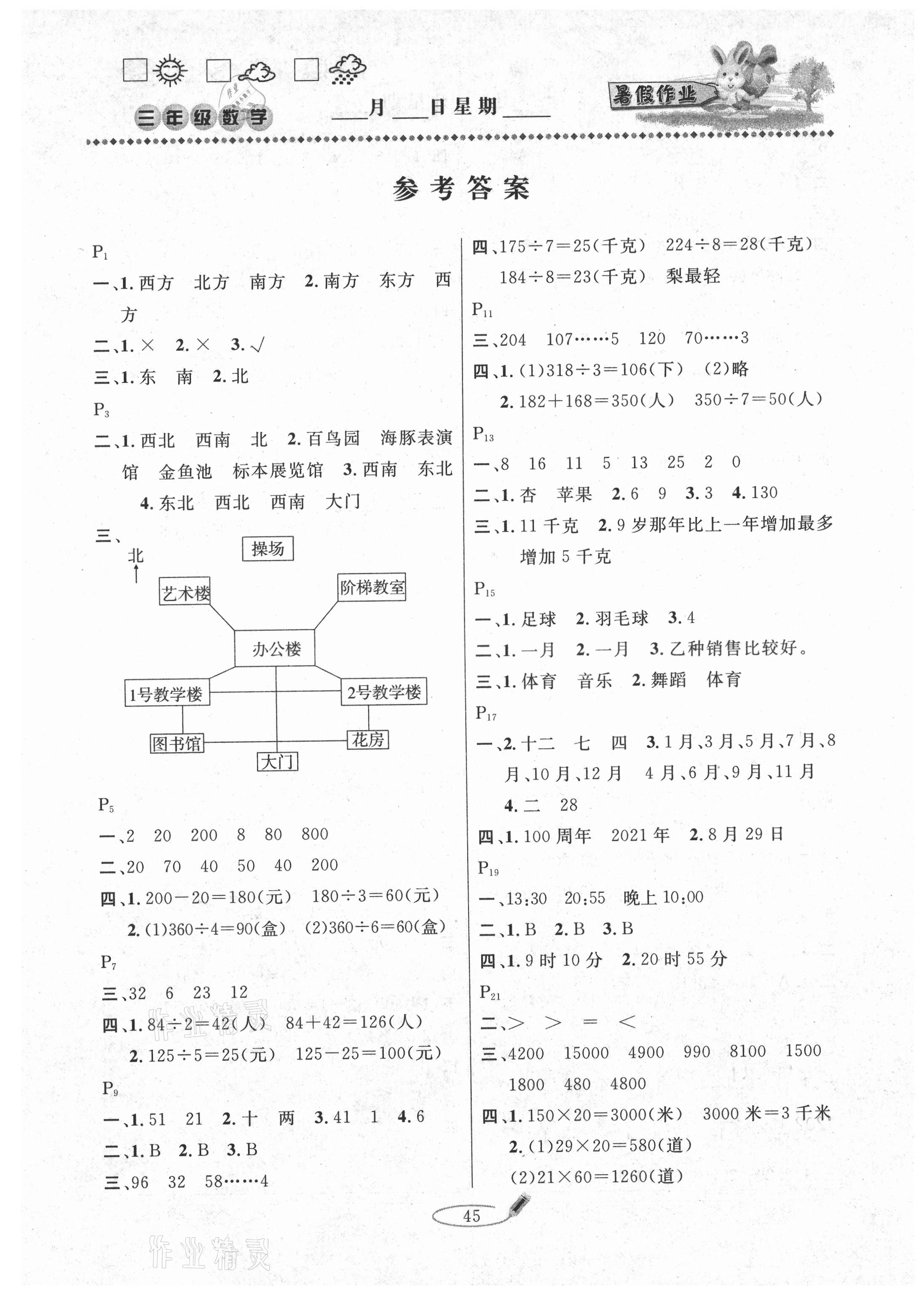 2021年暑假作業(yè)快樂假期三年級數(shù)學(xué)人教版延邊人民出版社 第1頁