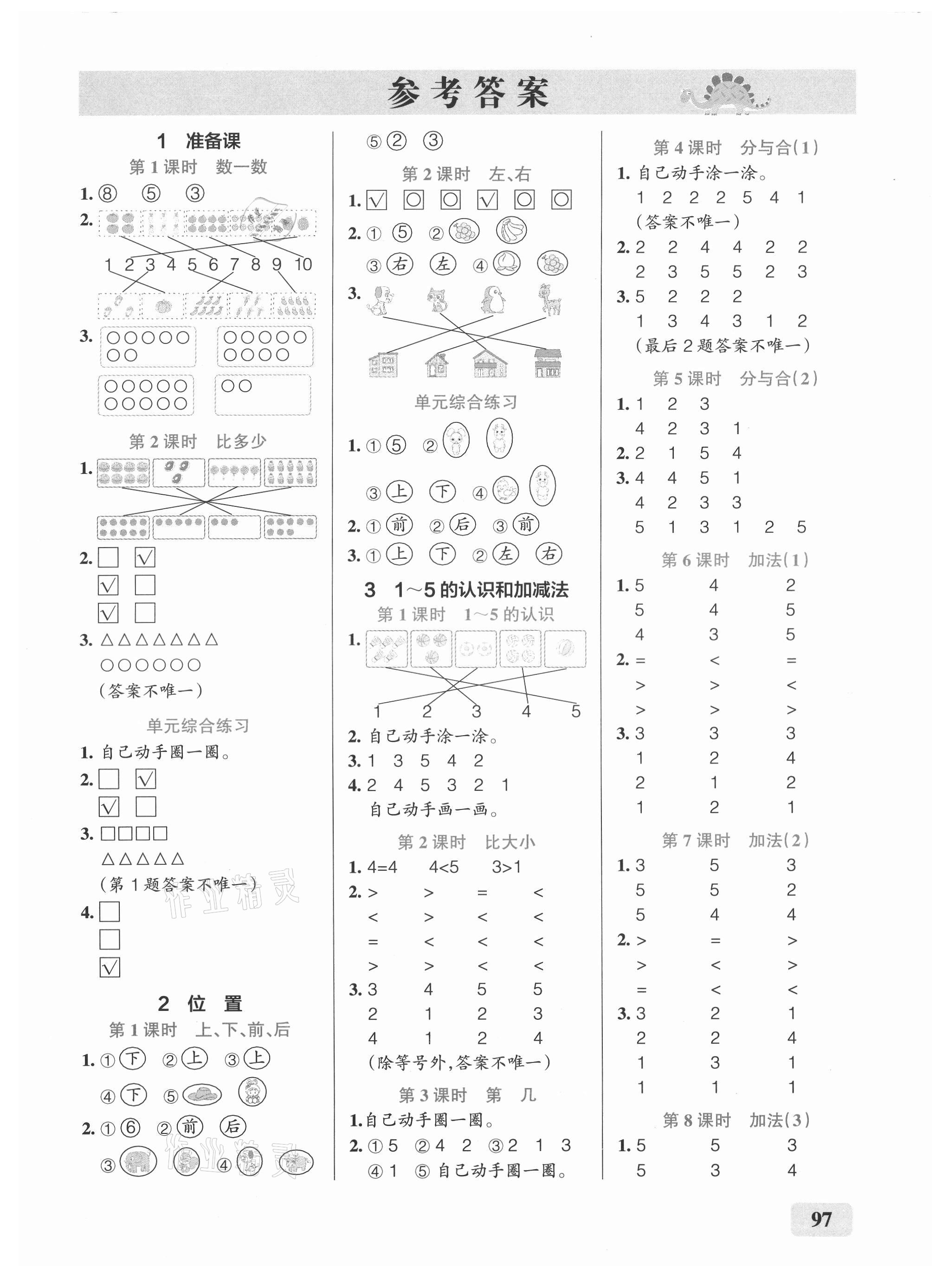 2021年小學學霸口算一年級數(shù)學上冊人教版 第1頁