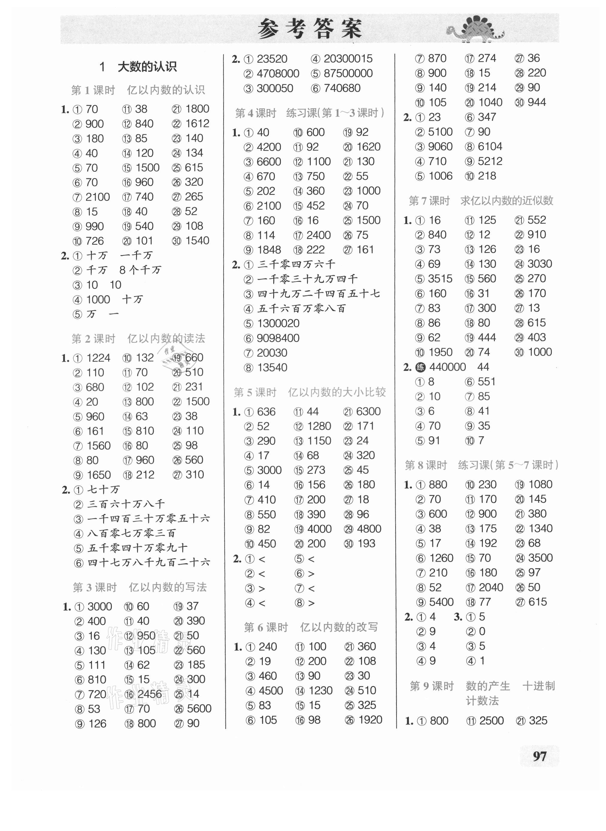 2021年小學(xué)學(xué)霸口算四年級數(shù)學(xué)上冊人教版 第1頁