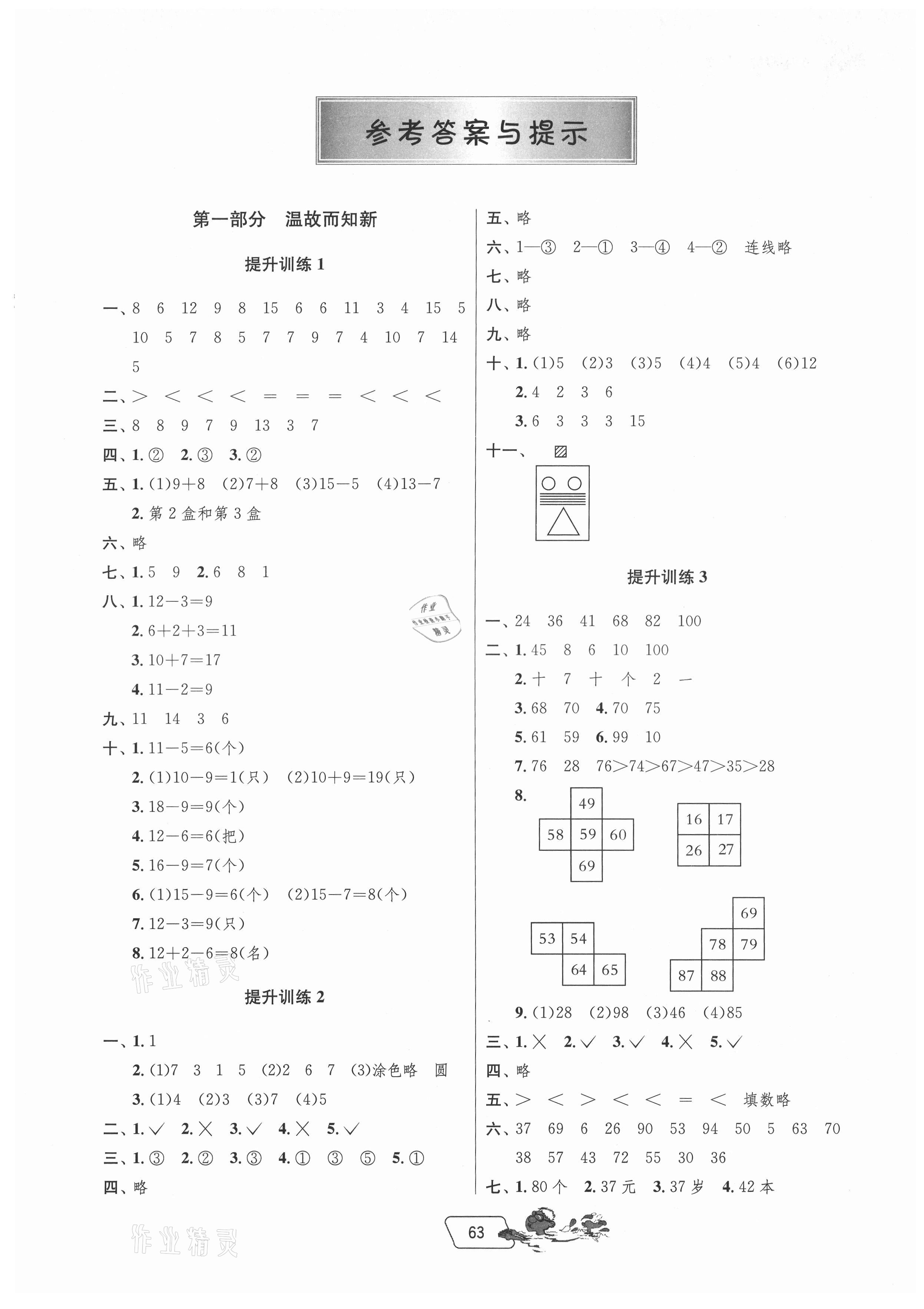 2021年實(shí)驗(yàn)班提優(yōu)訓(xùn)練暑假銜接版一升二年級(jí)數(shù)學(xué)蘇教版 參考答案第1頁(yè)