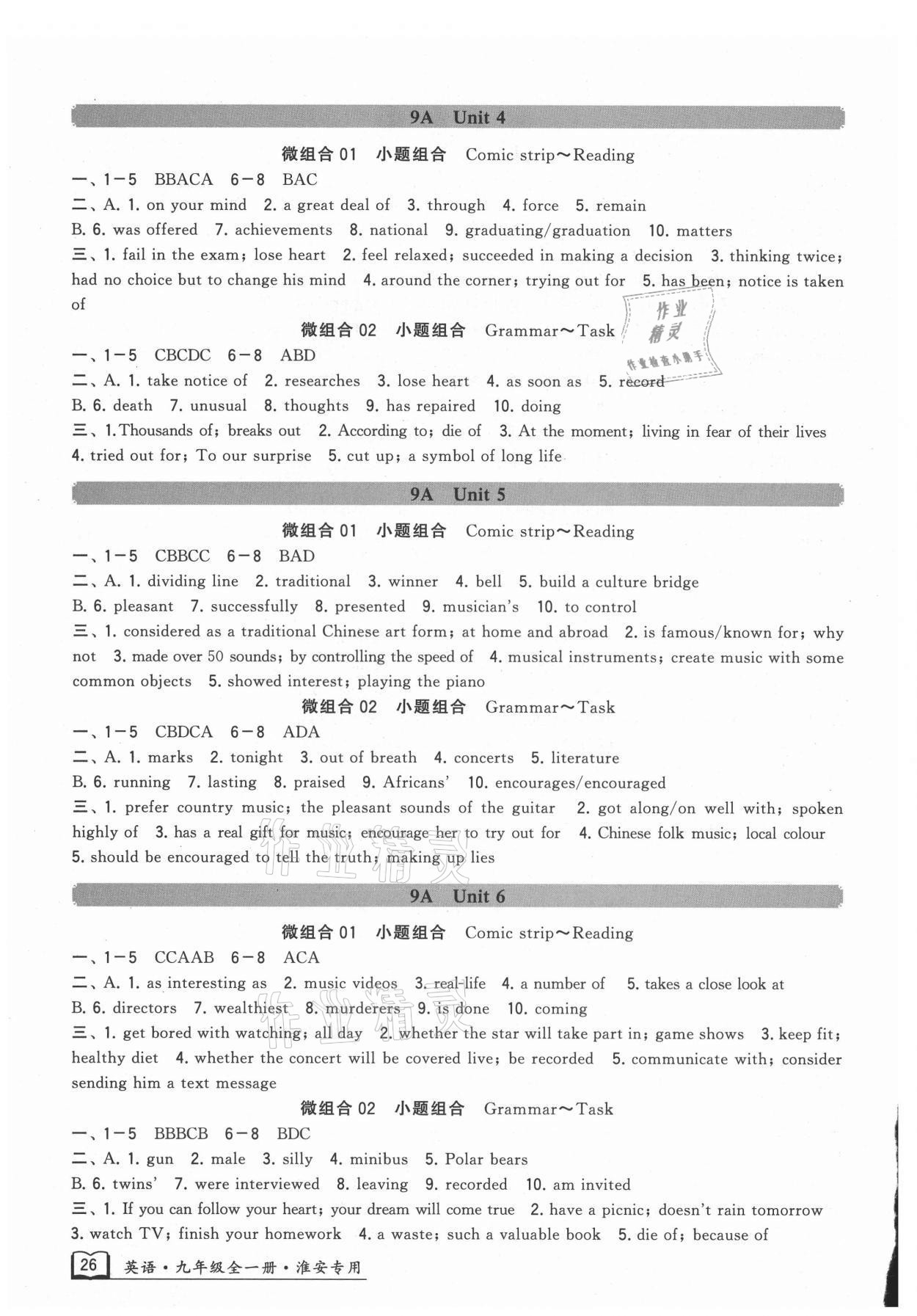 2021年學(xué)霸組合訓(xùn)練九年級英語全一冊譯林版淮安專版 參考答案第2頁