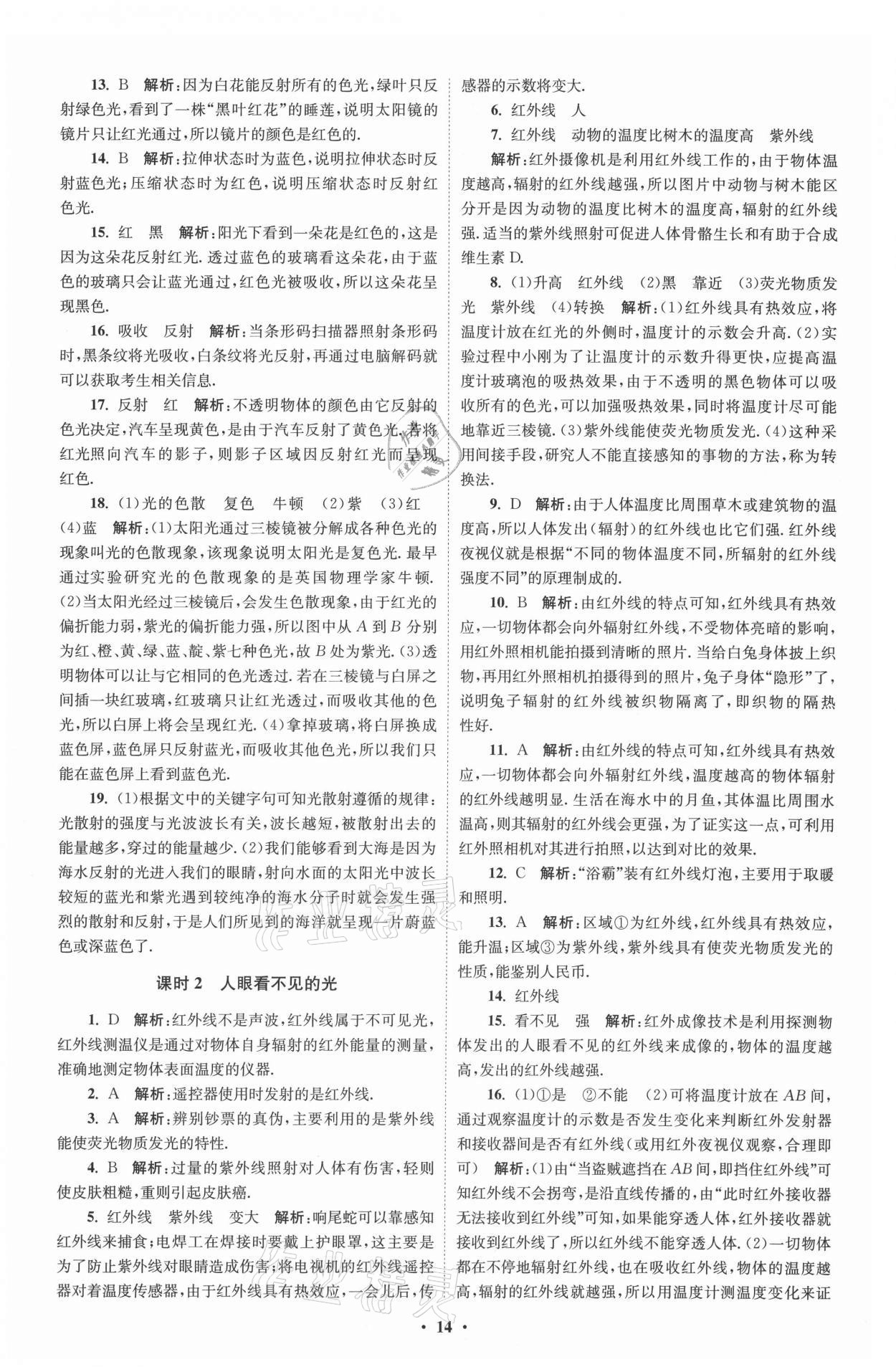 2021年初中物理小題狂做八年級上冊蘇科版提優(yōu)版 參考答案第14頁