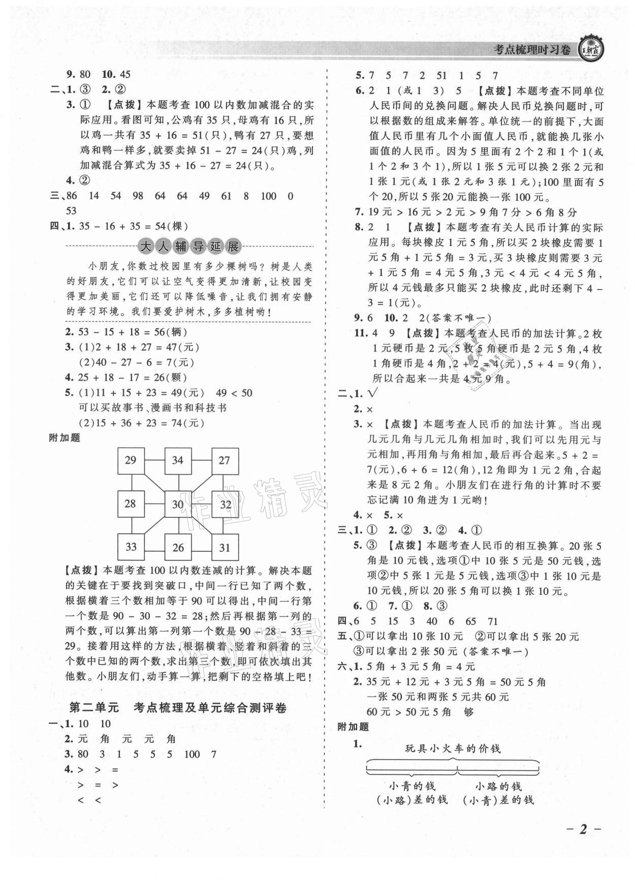 2021年王朝霞考點(diǎn)梳理時(shí)習(xí)卷二年級數(shù)學(xué)上冊北師大版 參考答案第2頁