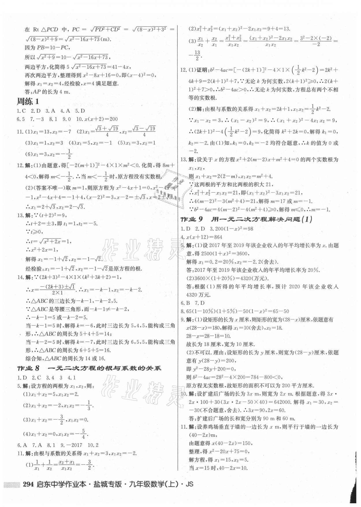 2021年启东中学作业本九年级数学上册苏科版盐城专版 第4页