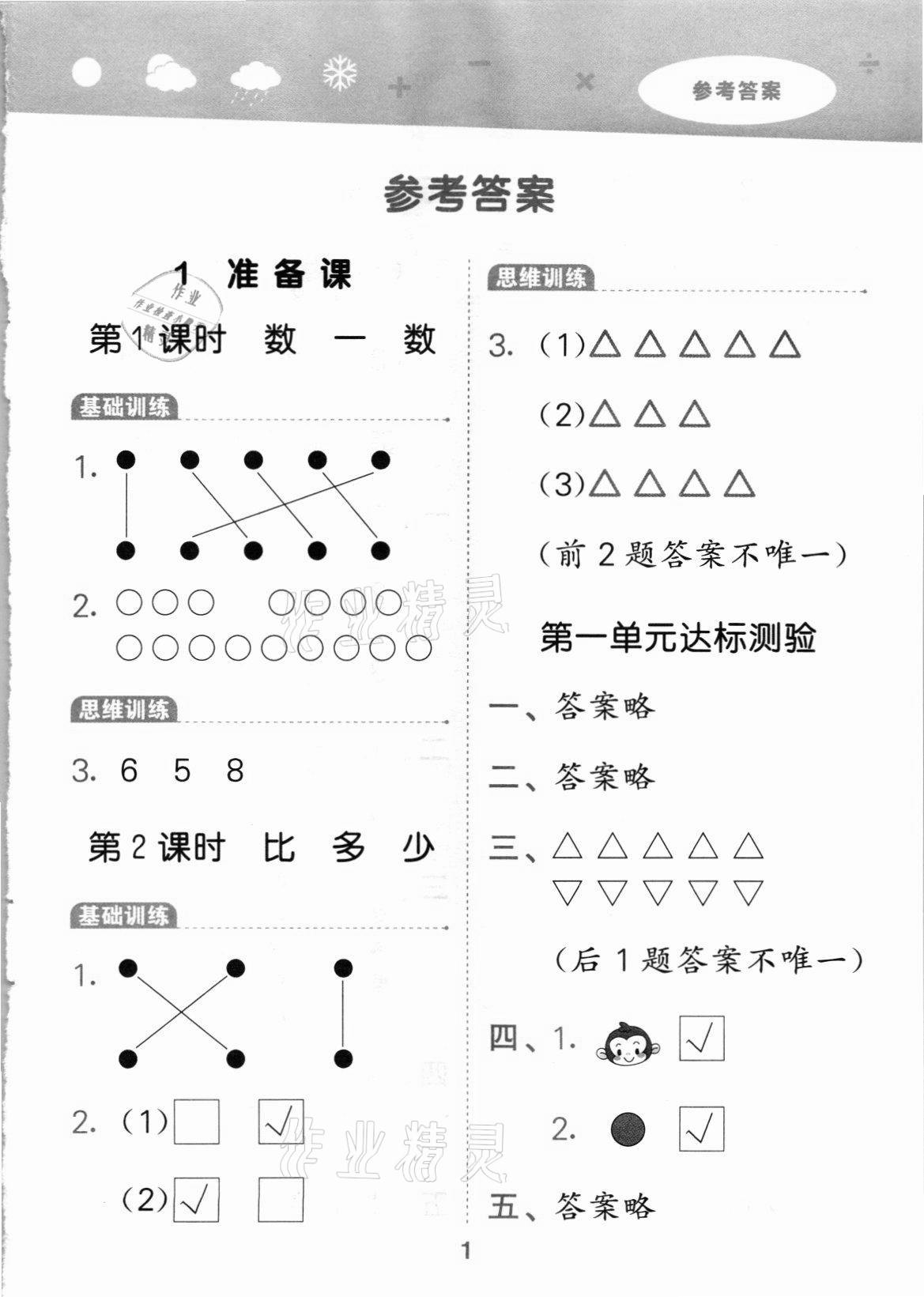 2021年口算大通關(guān)一年級數(shù)學(xué)上冊人教版 第1頁