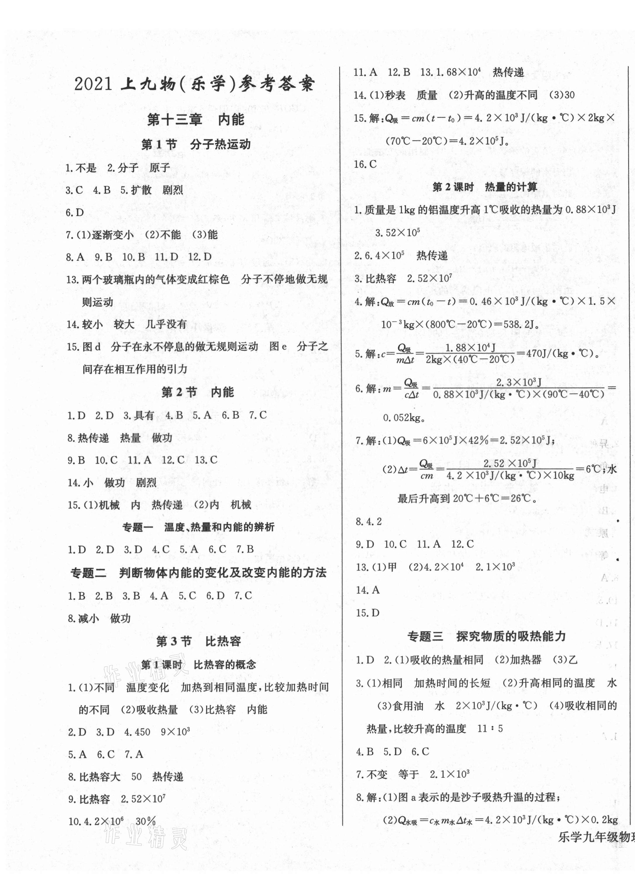 2021年乐学课堂课时学讲练九年级物理上册人教版 第1页