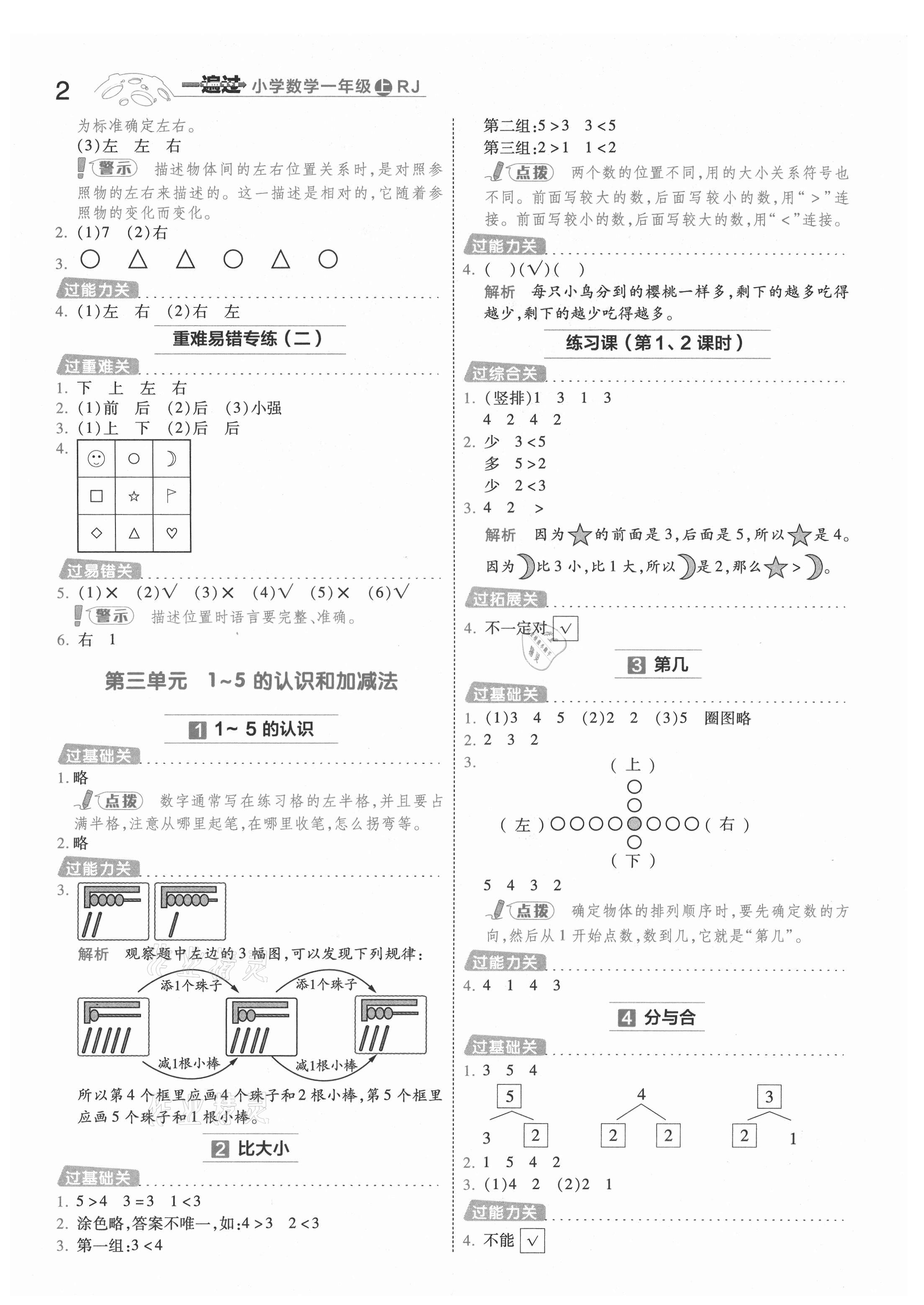 2021年一遍過一年級小學數(shù)學上冊人教版 第2頁