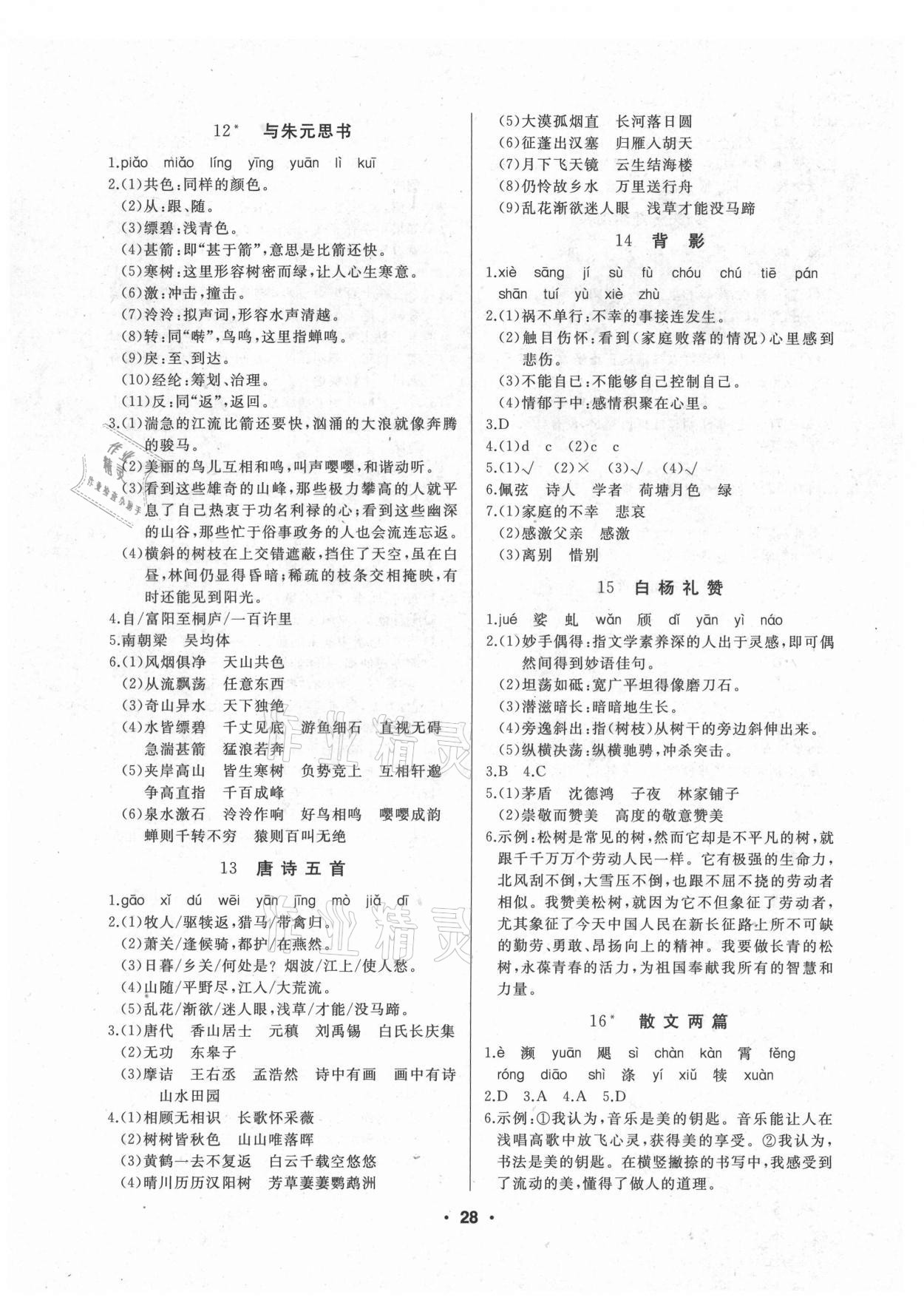 2021年試題優(yōu)化課堂同步八年級(jí)語(yǔ)文上冊(cè)人教版 參考答案第3頁(yè)