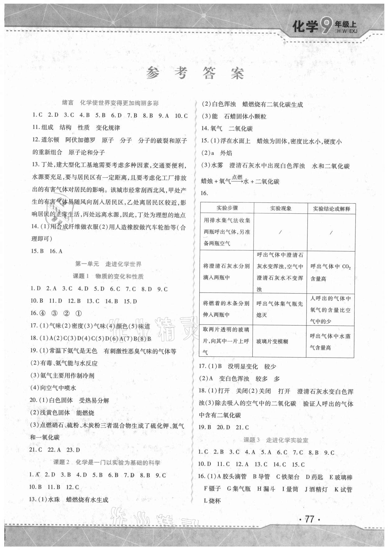 2021年精析巧练九年级化学上册人教版 第1页