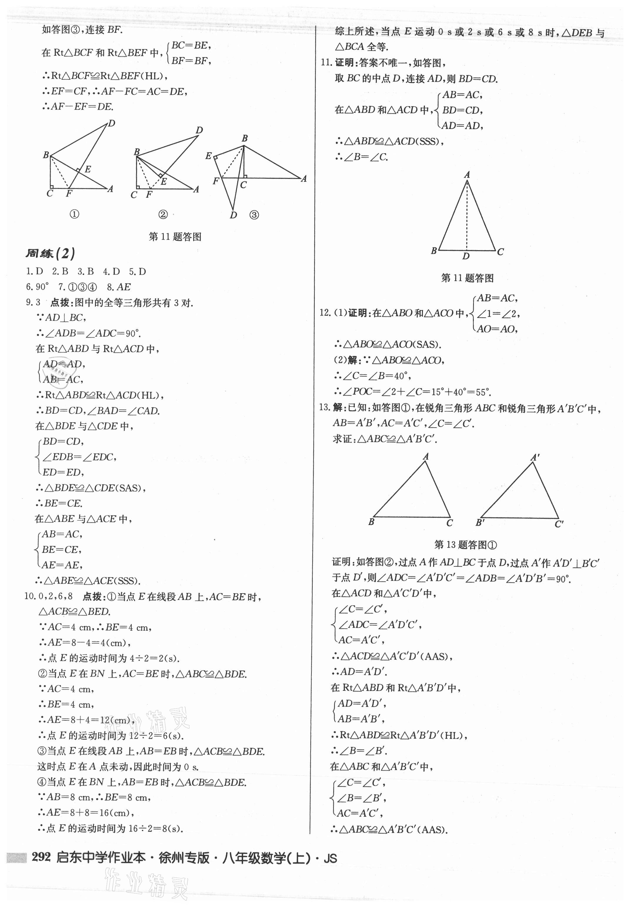 2021年启东中学作业本八年级数学上册苏科版徐州专版 参考答案第8页