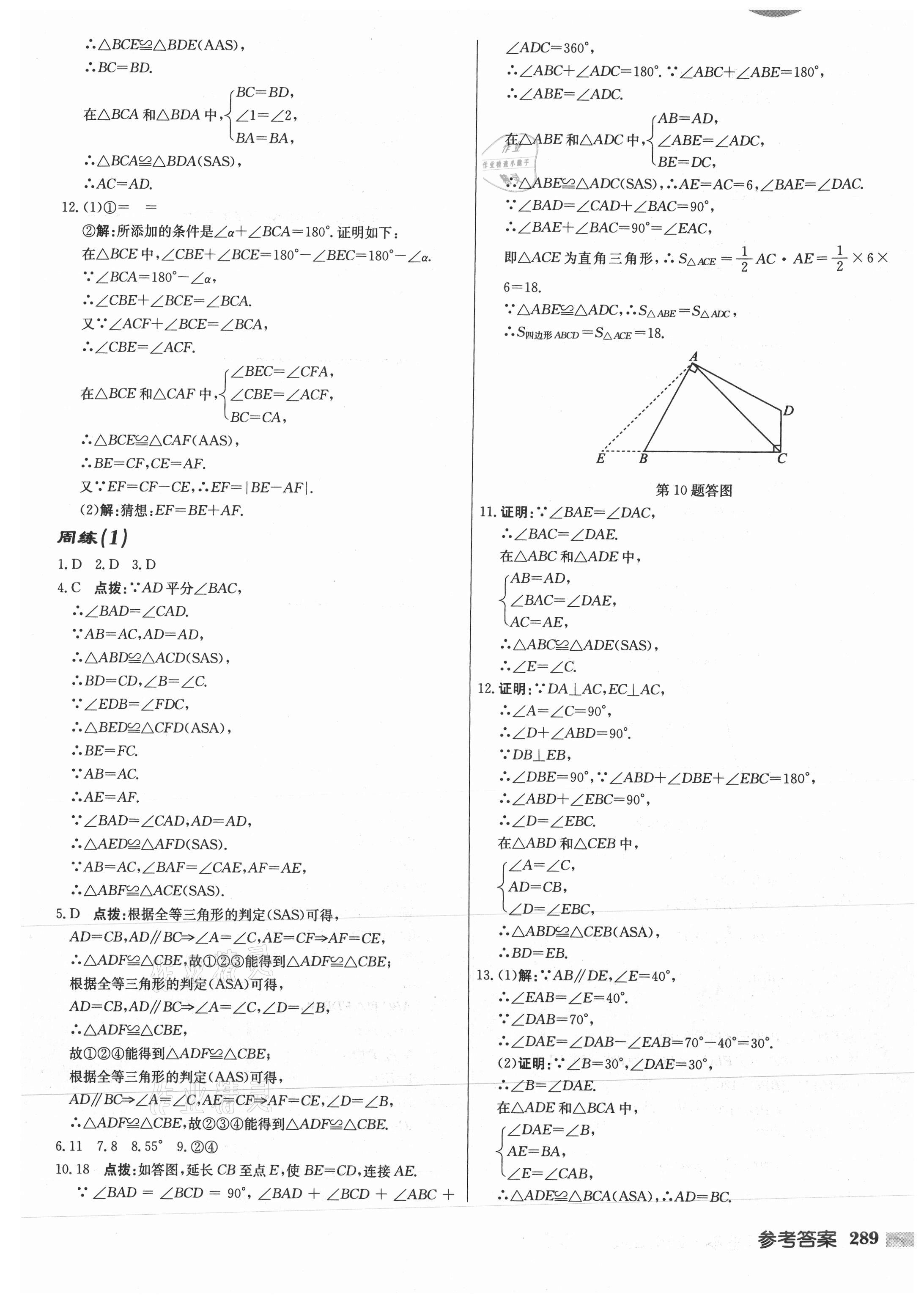 2021年启东中学作业本八年级数学上册苏科版徐州专版 参考答案第5页