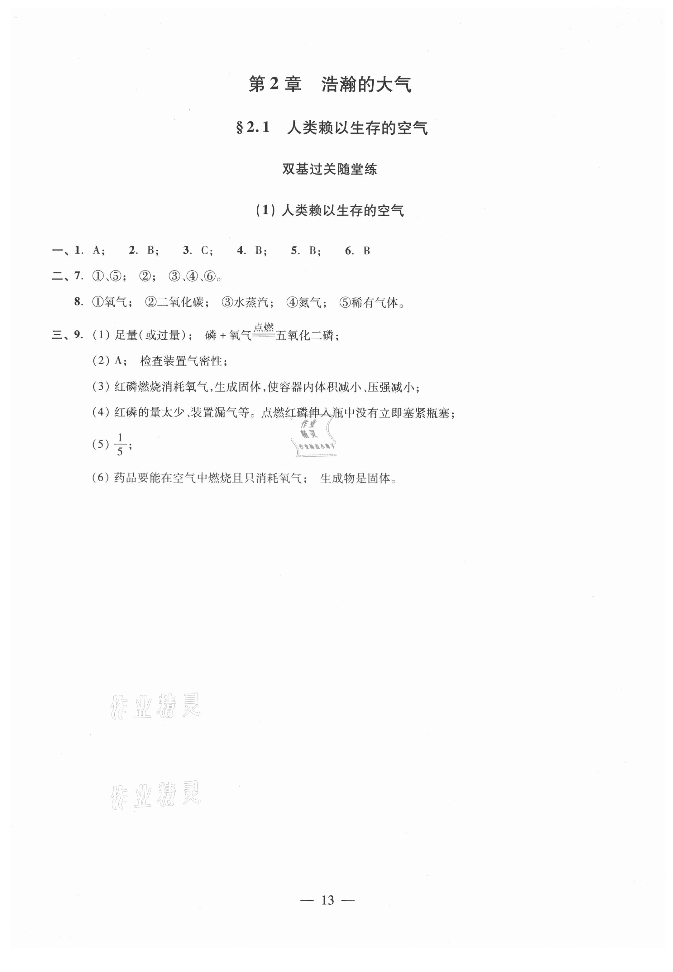 2021年初中化學(xué)雙基過關(guān)隨堂練九年級滬教版 參考答案第13頁