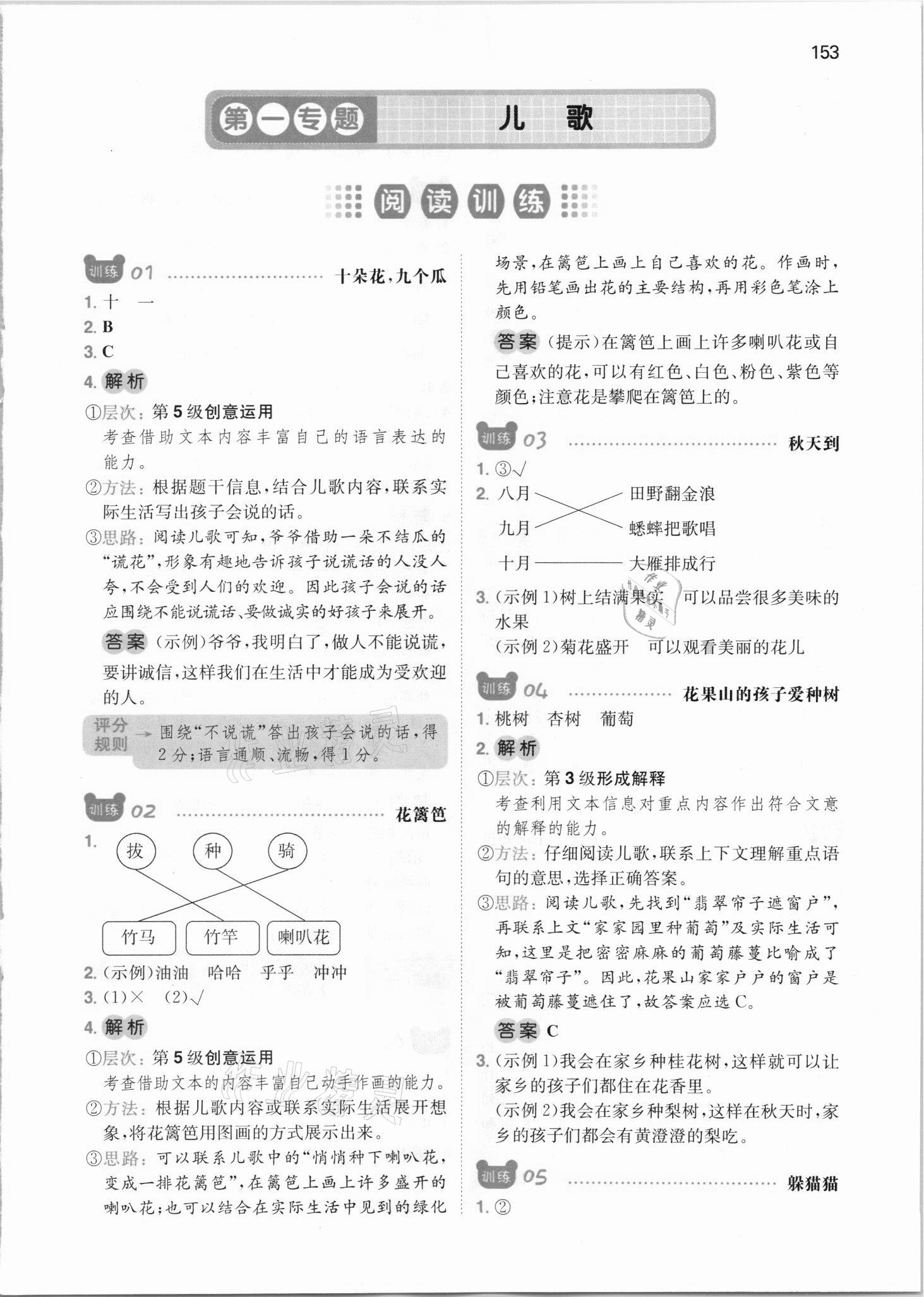 2021年一本二年級(jí)小學(xué)語(yǔ)文閱讀訓(xùn)練100篇 參考答案第1頁(yè)