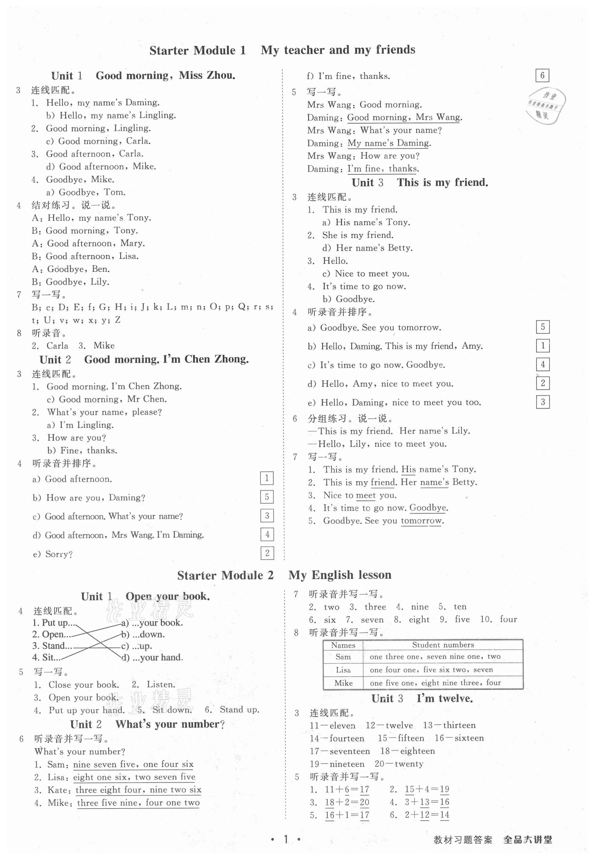 2021年全品大講堂七年級(jí)英語(yǔ)上冊(cè)外研版 第1頁(yè)