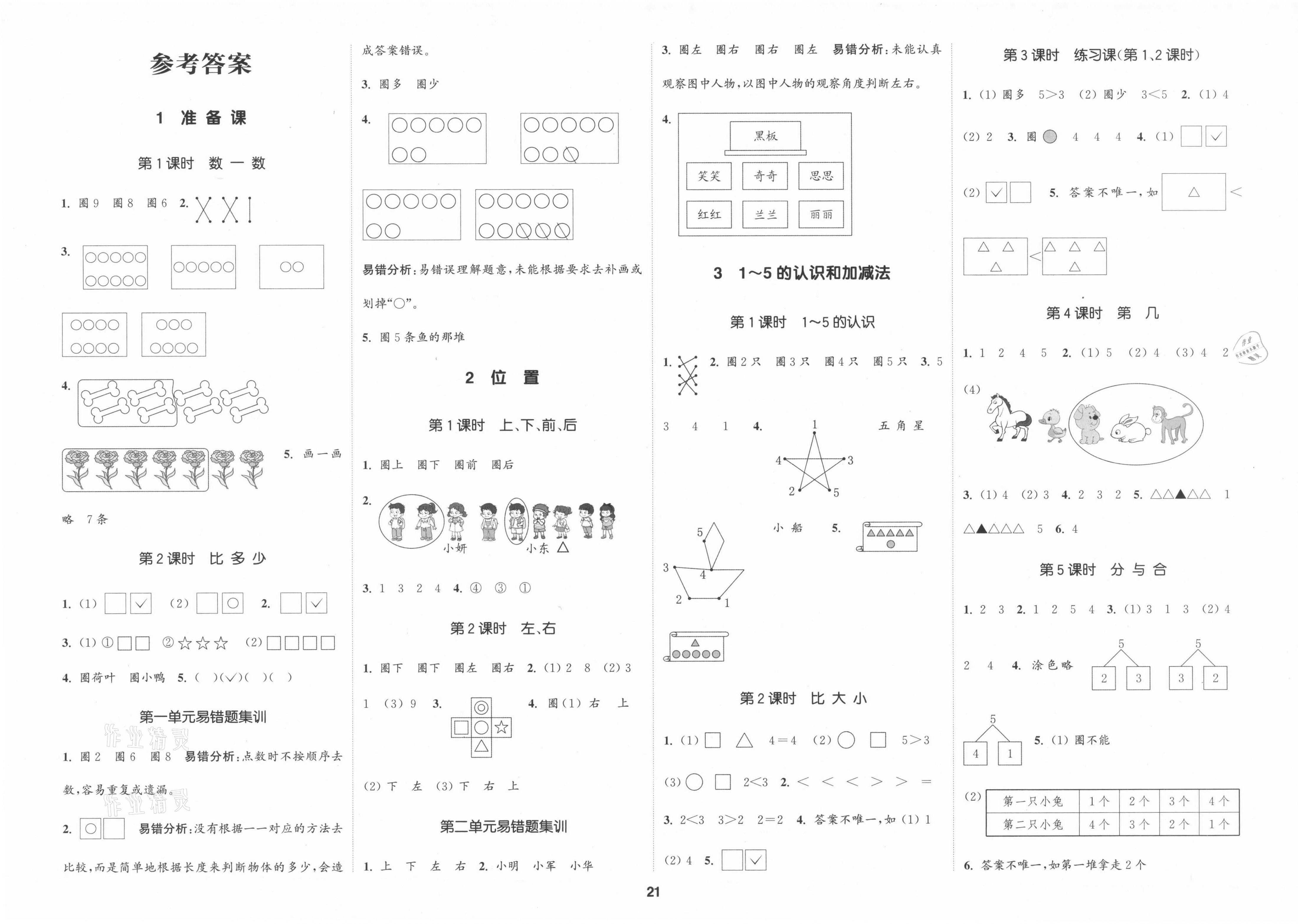 2021年通城學(xué)典課時(shí)新體驗(yàn)一年級(jí)數(shù)學(xué)上冊(cè)人教版 第1頁(yè)