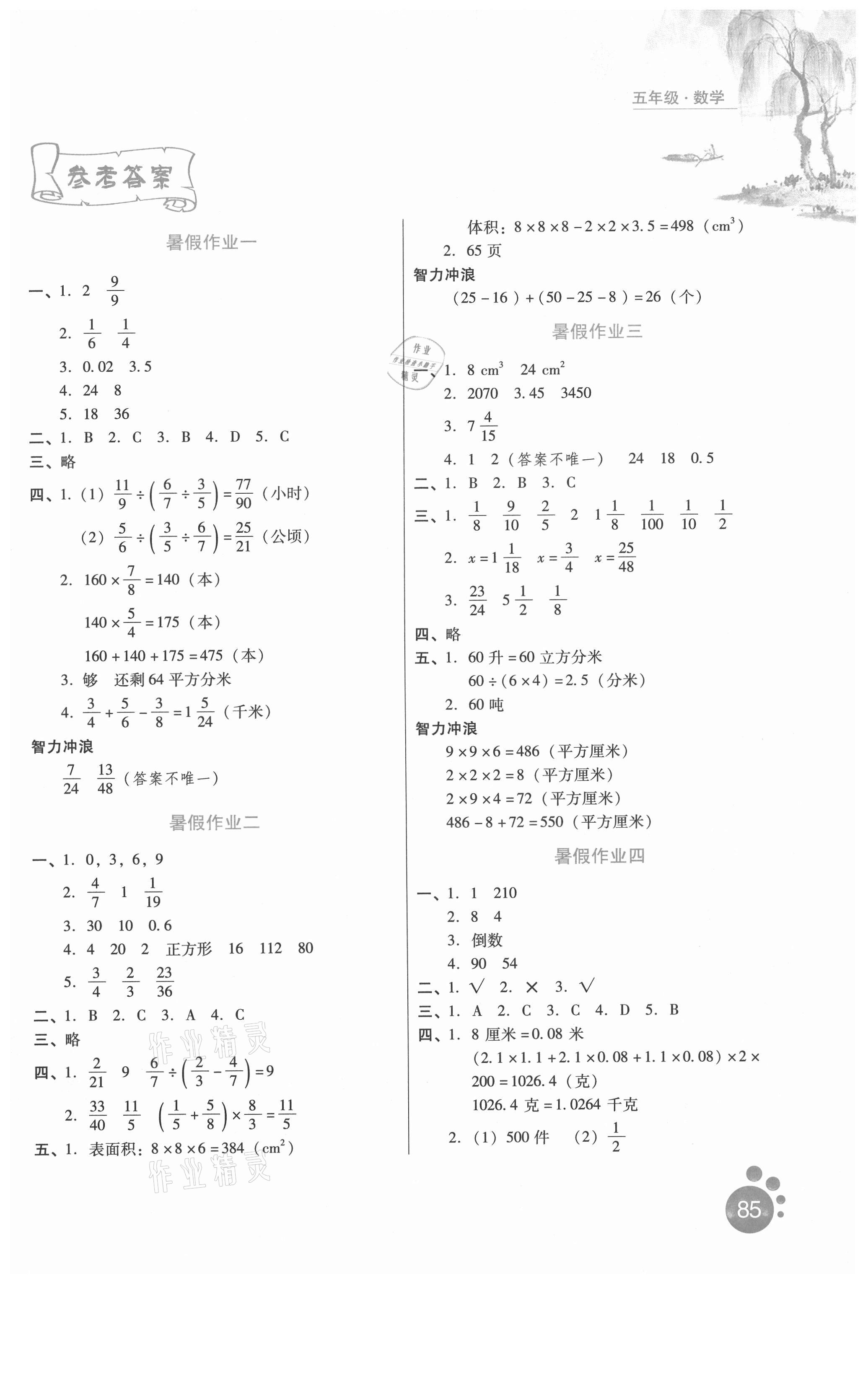 2021年暑假生活河北人民出版社五年級數(shù)學(xué)通用版滄州專版 第1頁