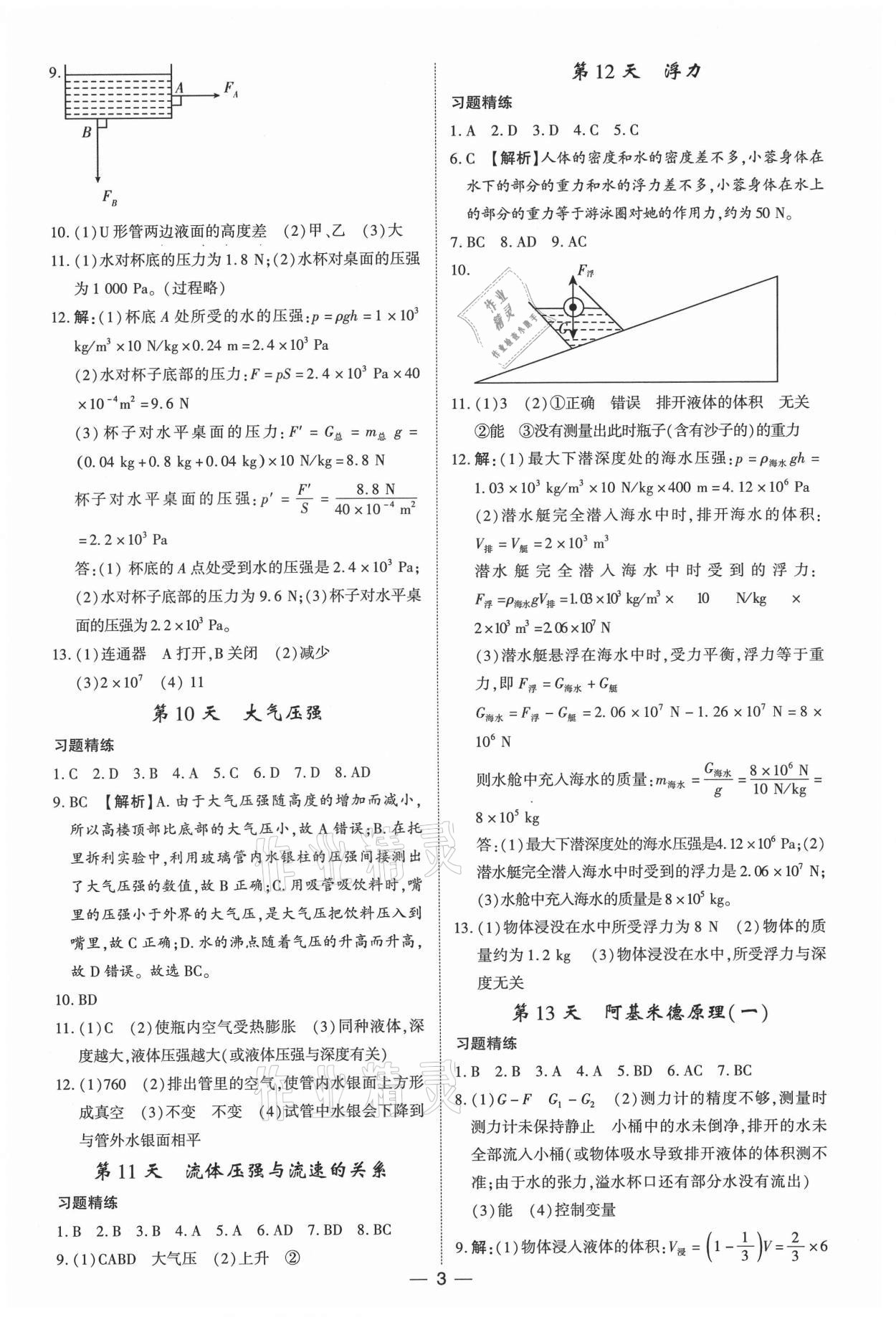 2021年考點(diǎn)分類集訓(xùn)期末復(fù)習(xí)暑假作業(yè)八年級(jí)物理深圳專版 第3頁(yè)