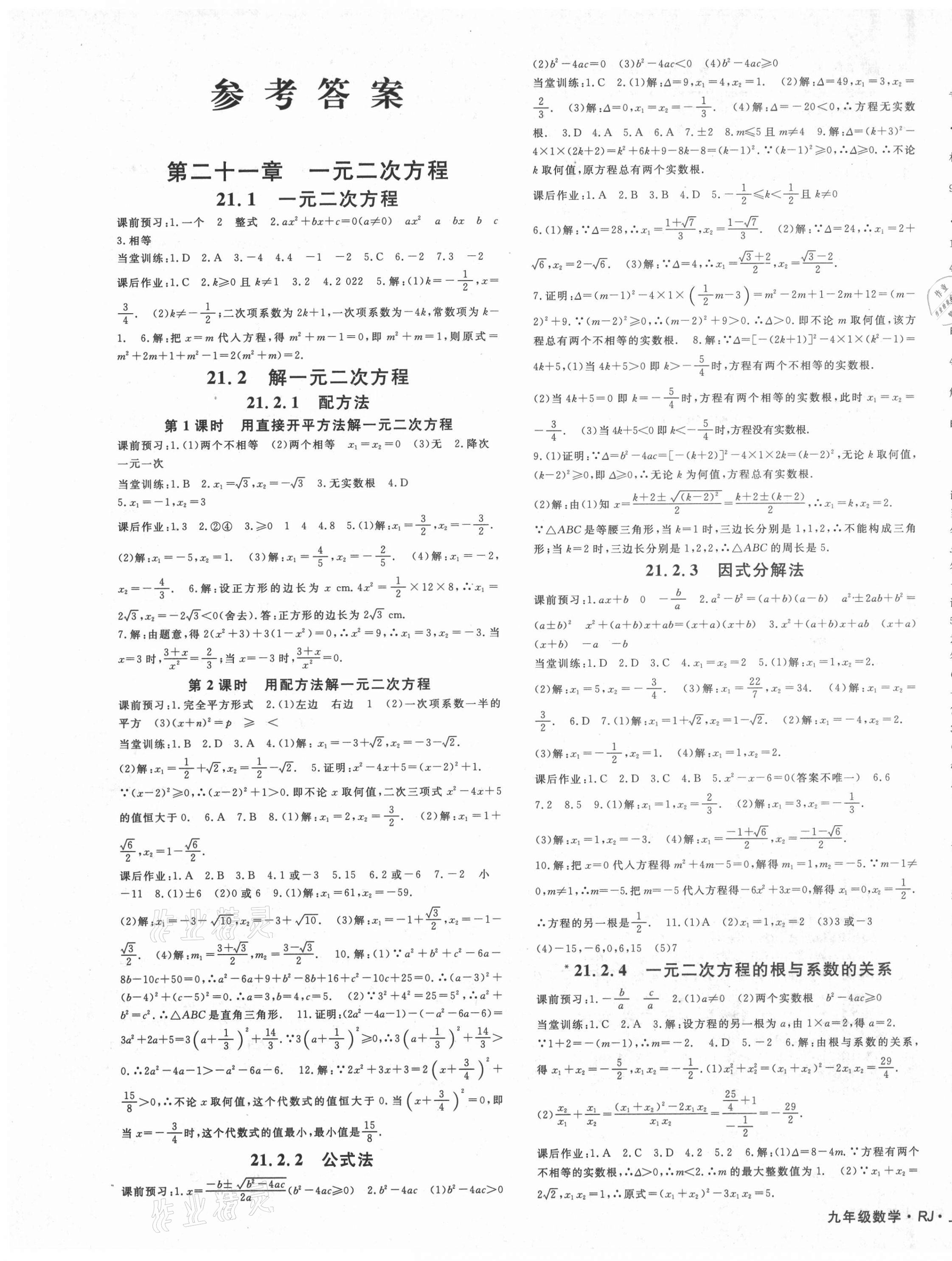 2021年名师大课堂九年级数学上册人教版 第1页