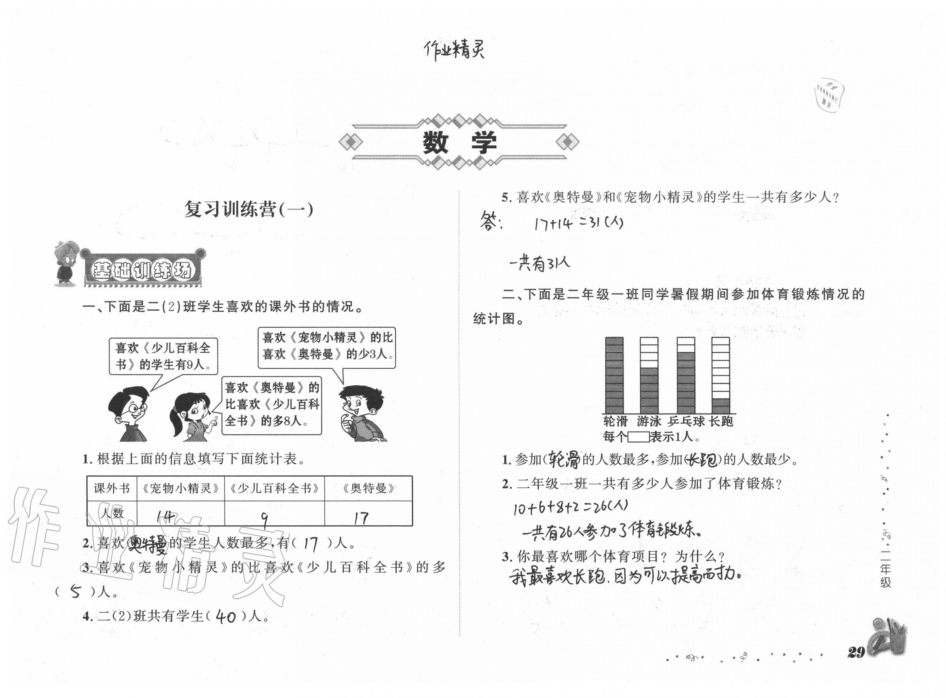 2021年小學生暑假生活二年級山東文藝出版社 參考答案第1頁