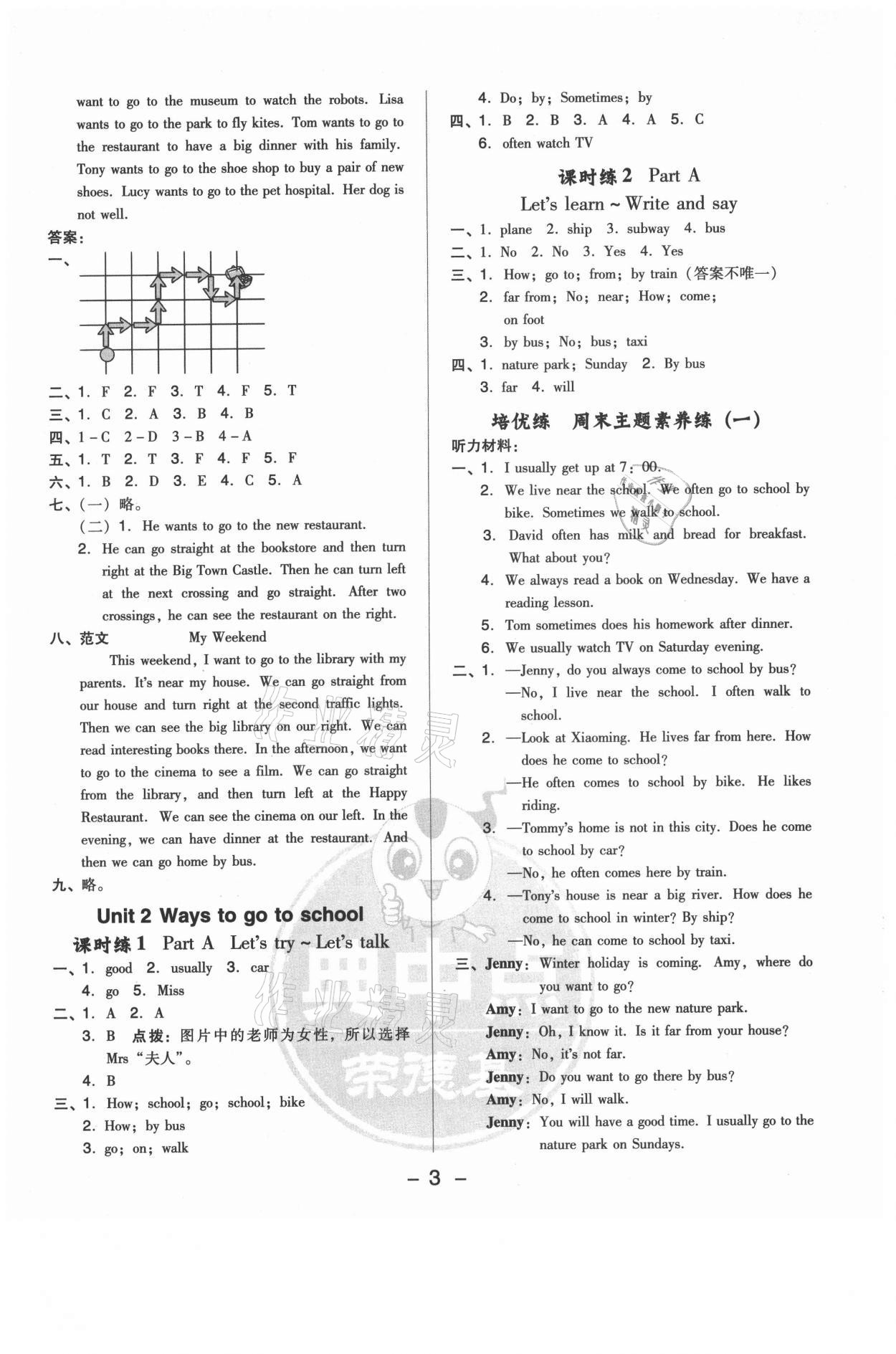 2021年綜合應(yīng)用創(chuàng)新題典中點六年級英語上冊人教版 參考答案第3頁