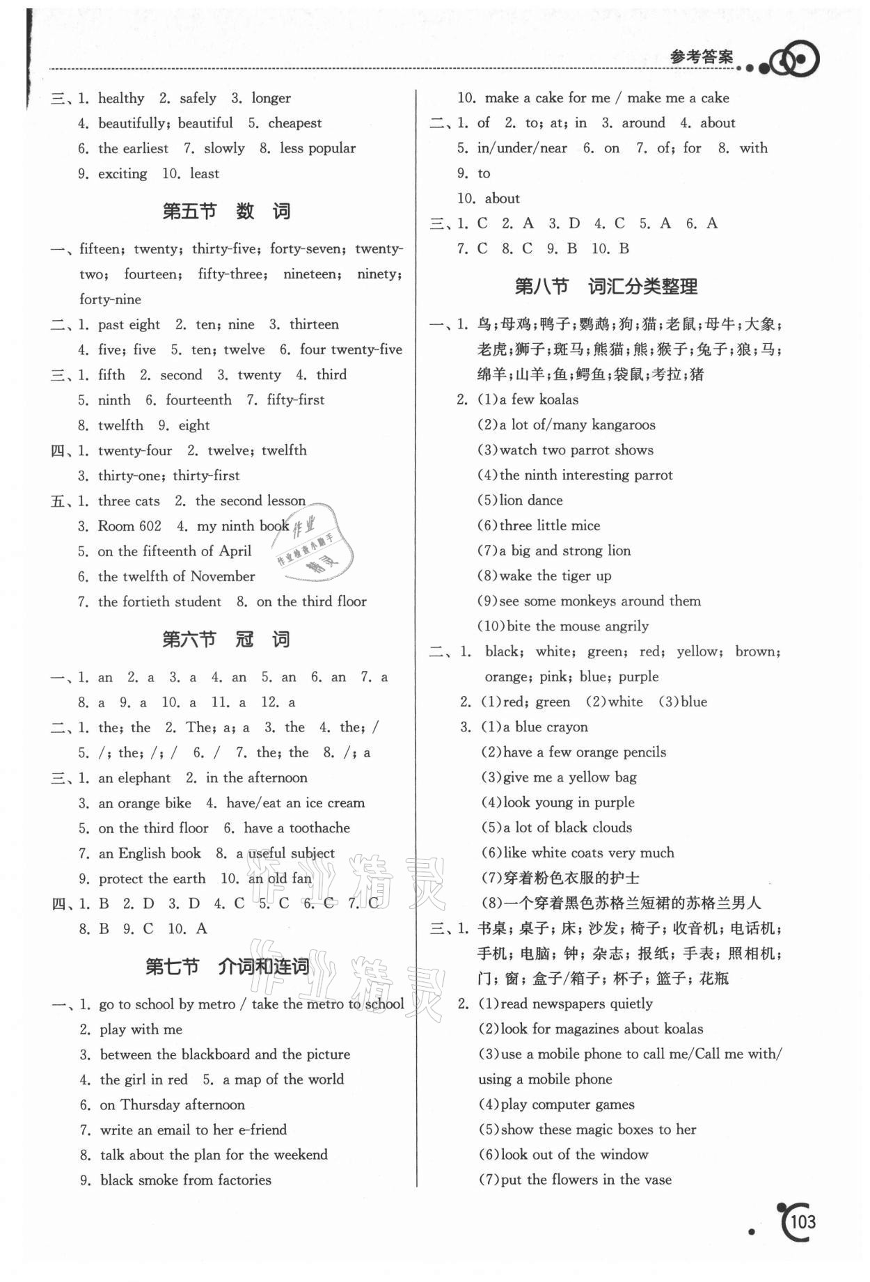 2021年小升初銜接提優(yōu)教程英語江蘇鳳凰美術(shù)出版社 參考答案第2頁