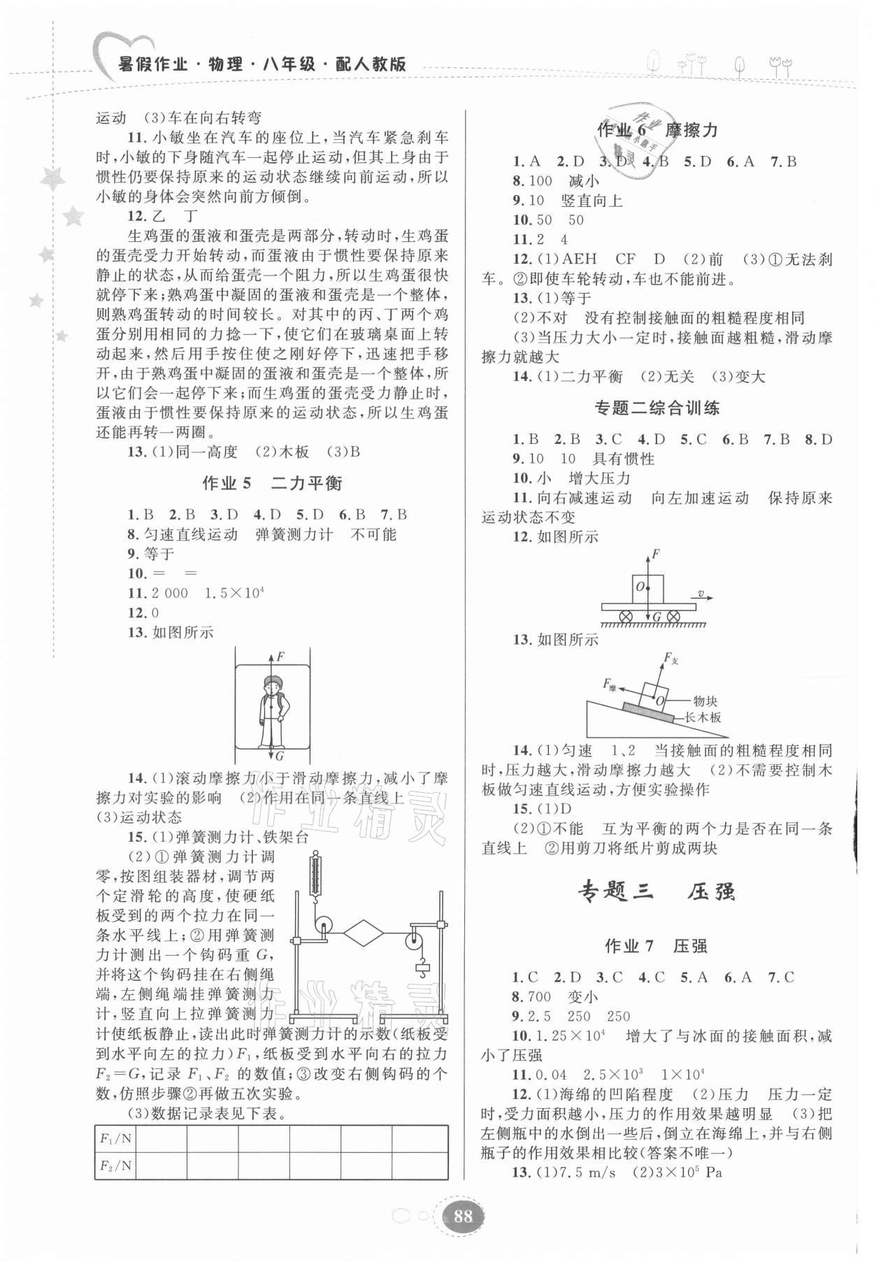 2021年暑假作业八年级物理人教版贵州人民出版社 第2页