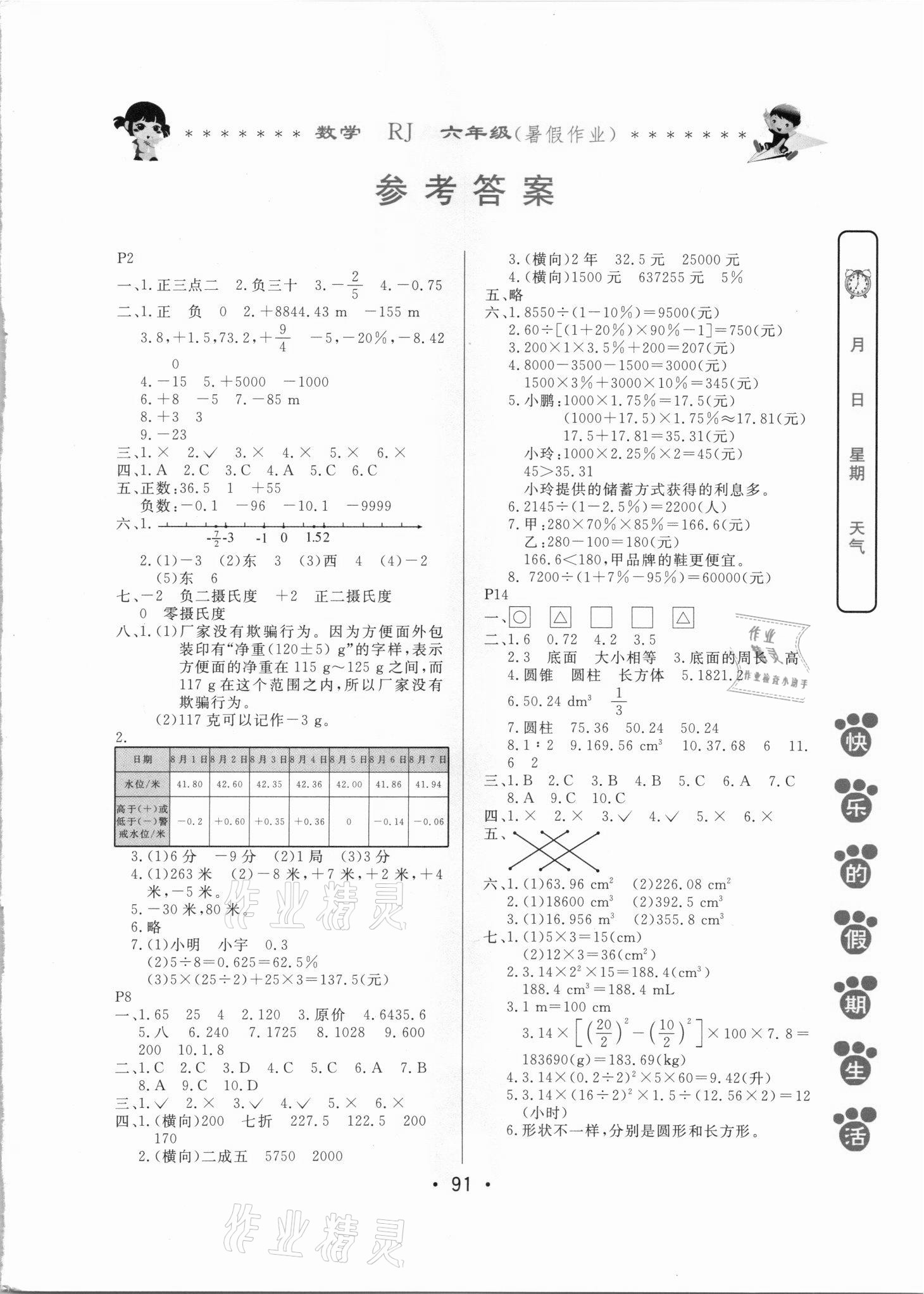 2021年快樂(lè)的假期生活暑假作業(yè)哈爾濱出版社六年級(jí)數(shù)學(xué)人教版 第1頁(yè)