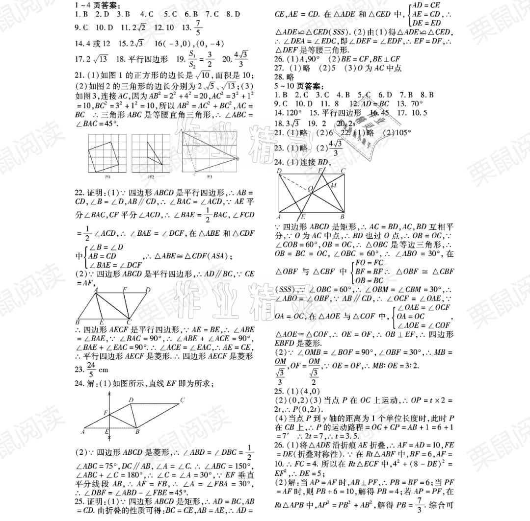 2021年暑假Happy假日八年級數(shù)學通用版 參考答案第1頁